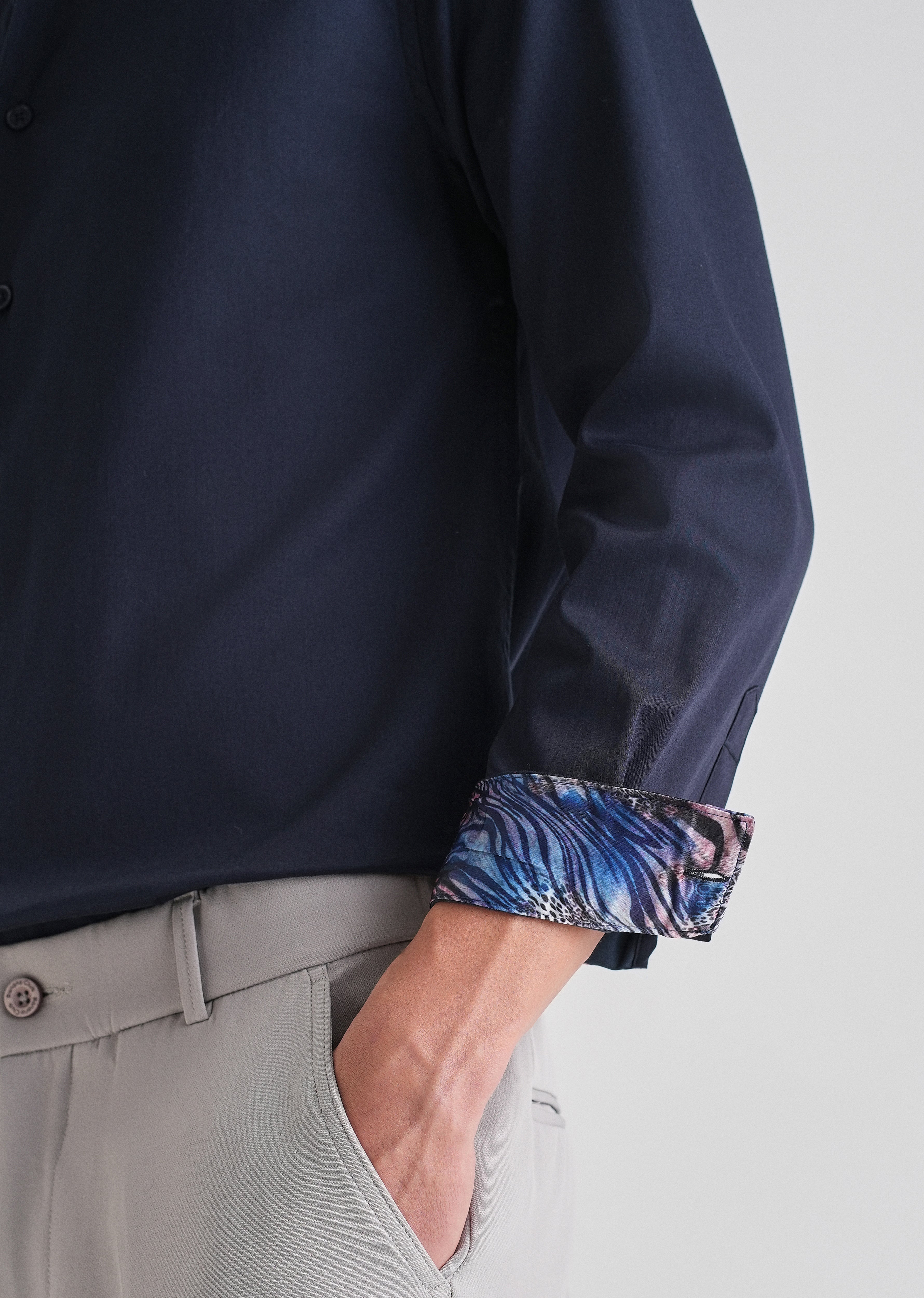 Navy Blue Printed Cuff Shirt