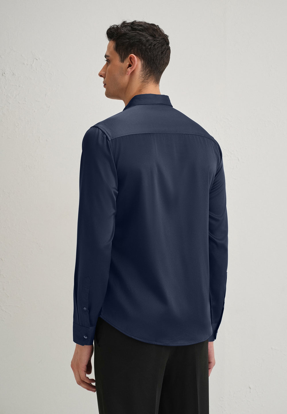 Navy Blue Satin-Finish Plain Shirt