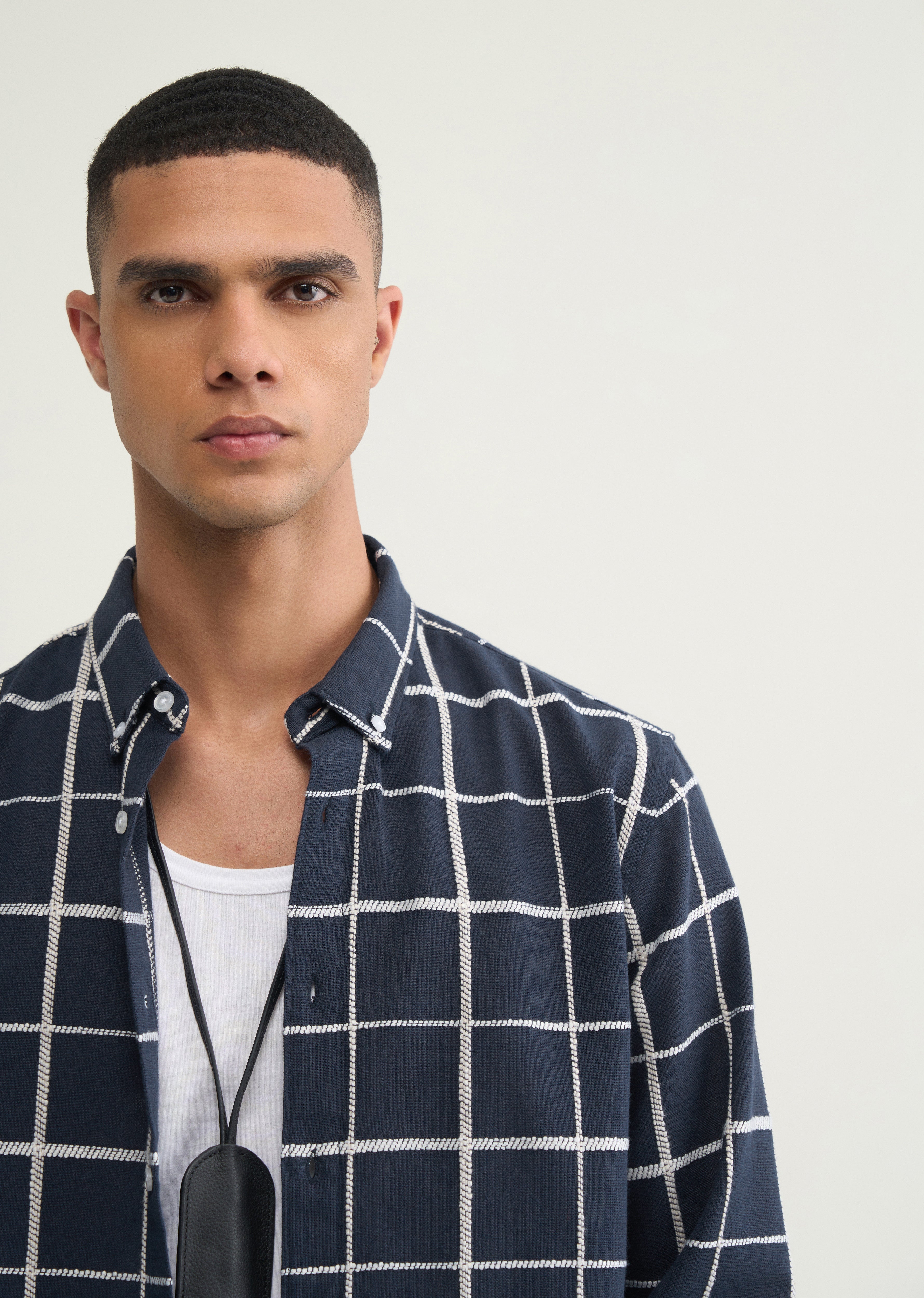 Navy Blue Self Checked Shirt