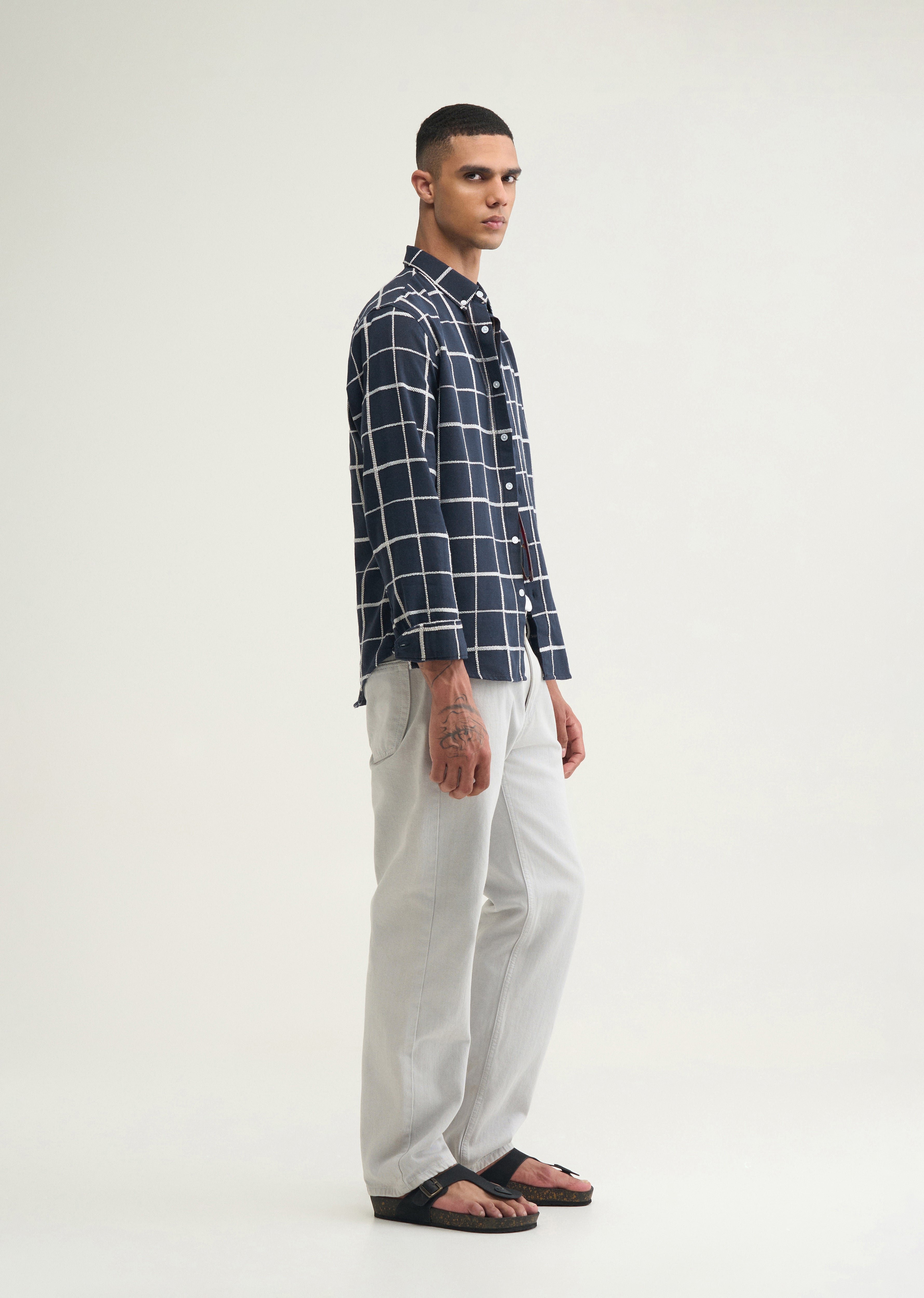 Navy Blue Self Checked Shirt