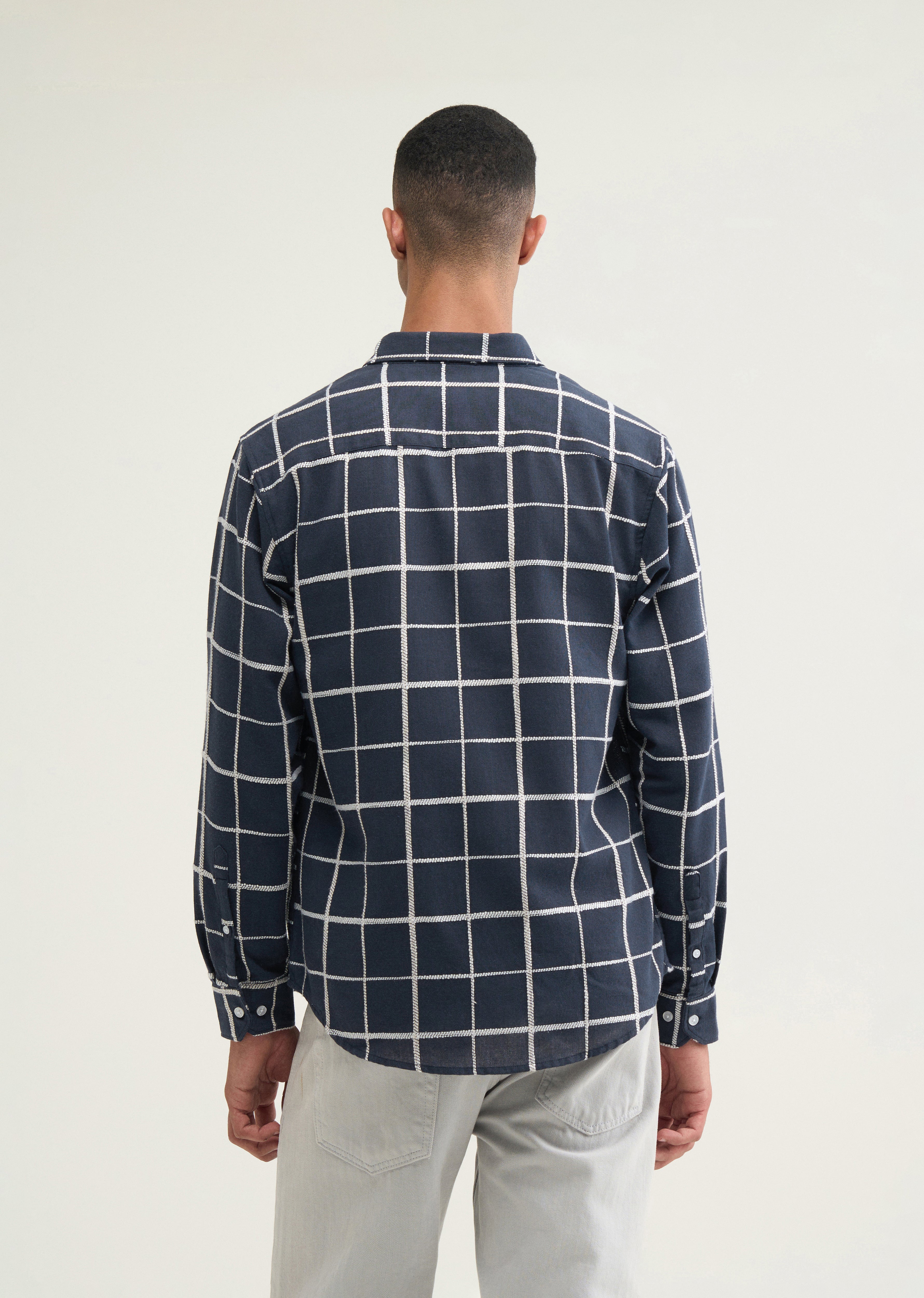 Navy Blue Self Checked Shirt