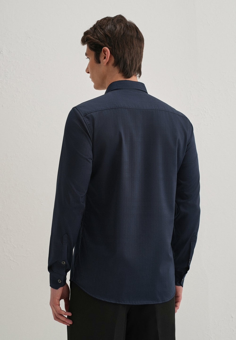 Navy Blue Self Striped Plain Shirt