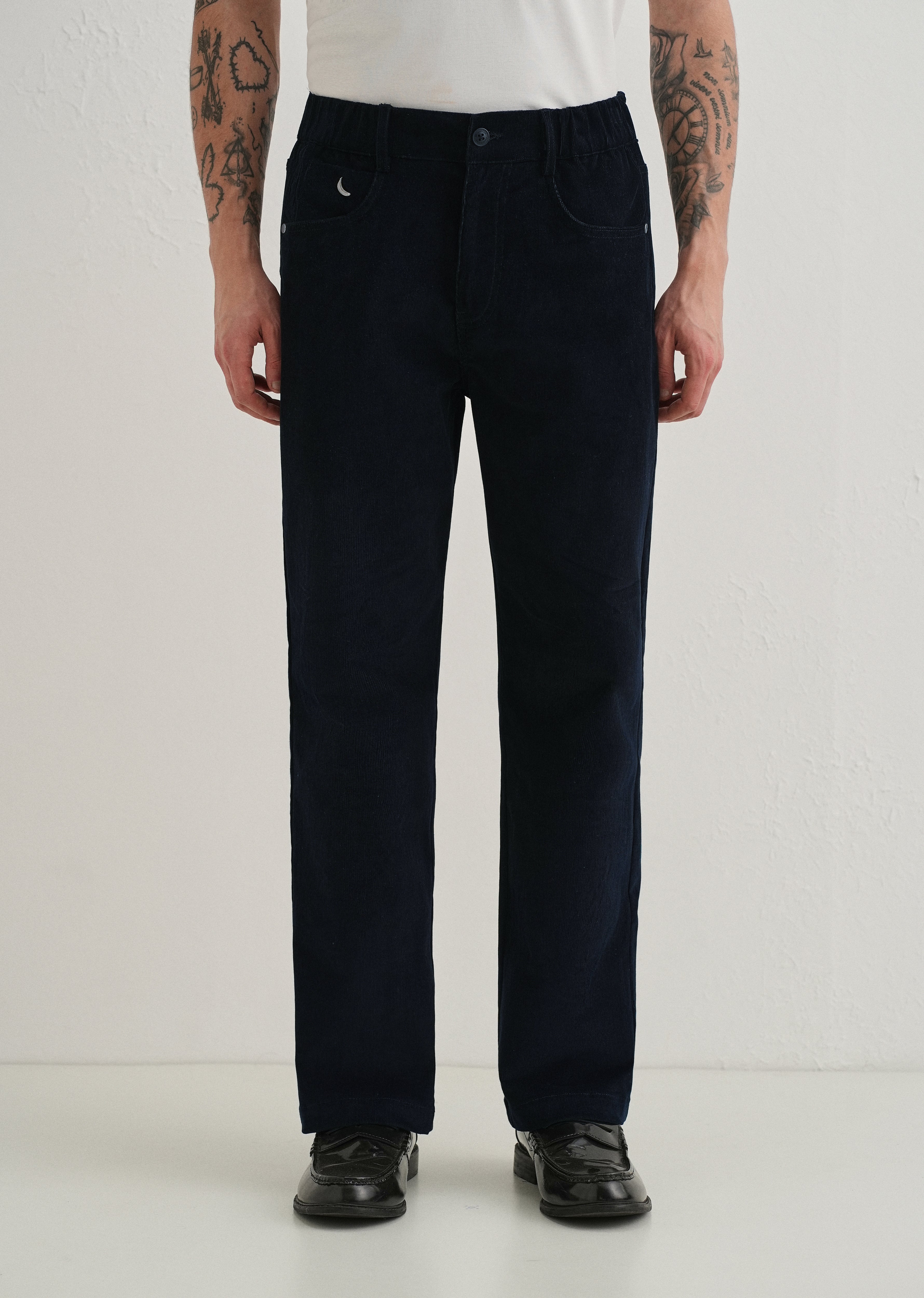 Navy Blue Semi-Elasticated Corduroy Pant