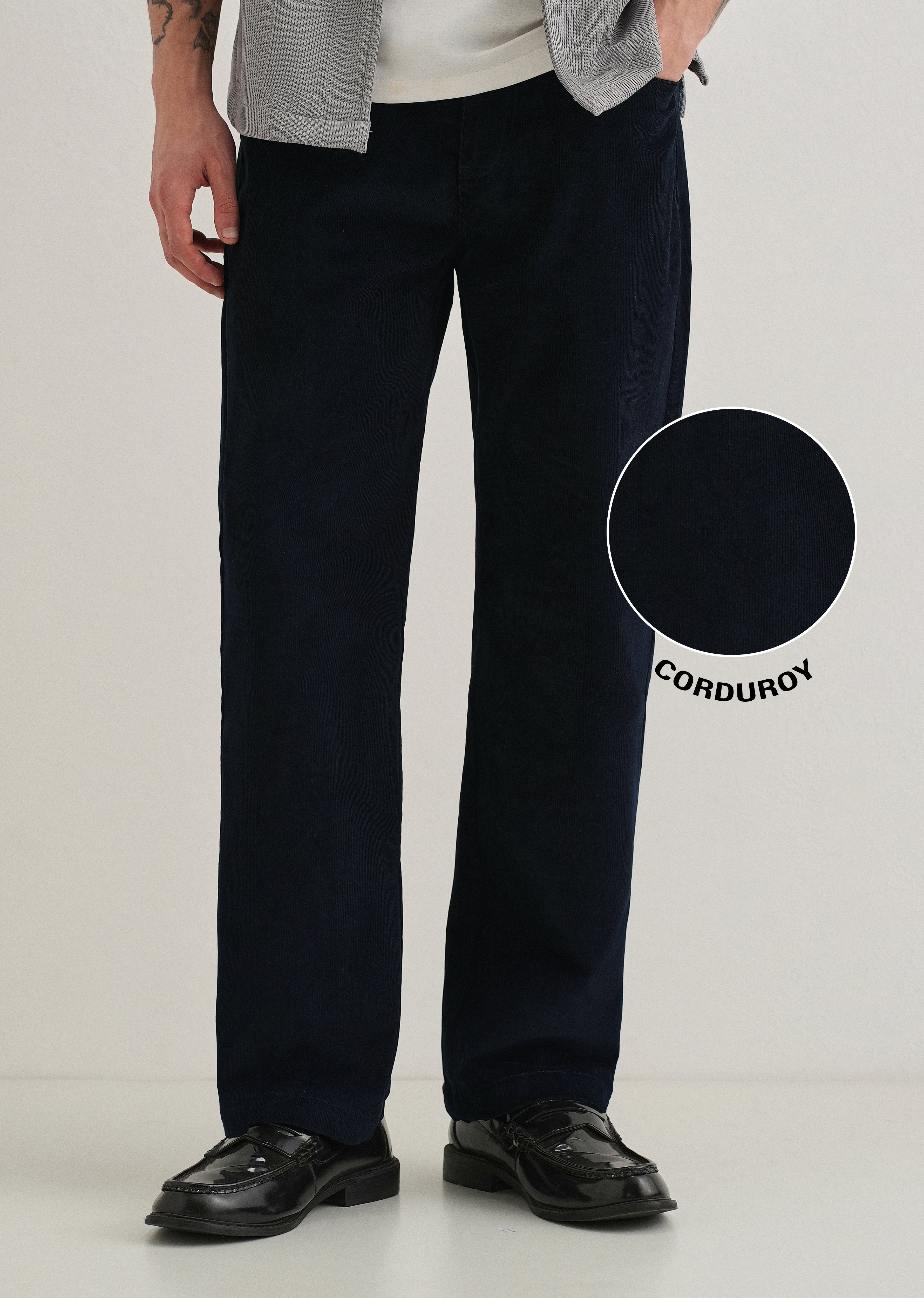 Navy Blue Semi-Elasticated Corduroy Pant