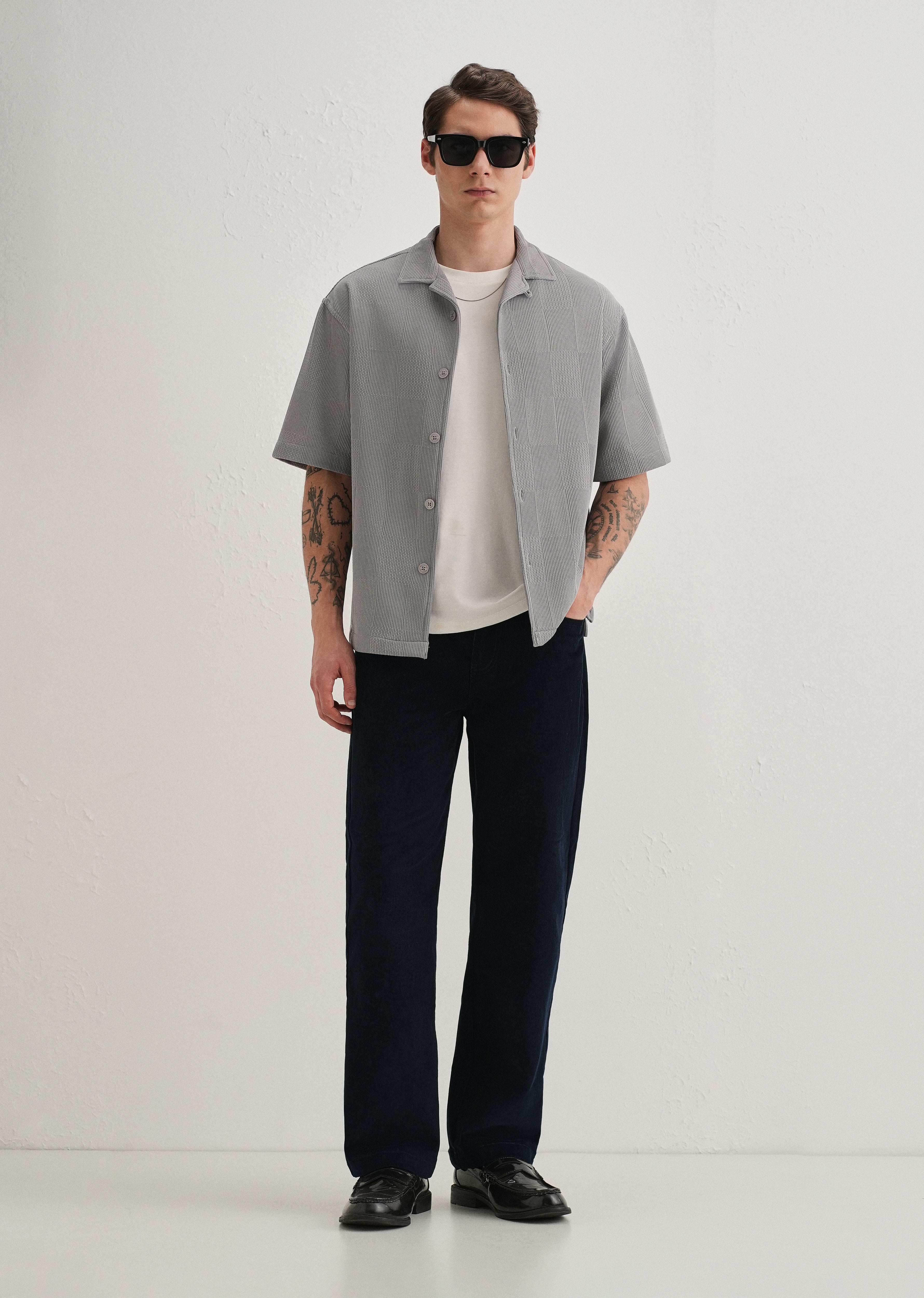 Navy Blue Semi-Elasticated Corduroy Pant
