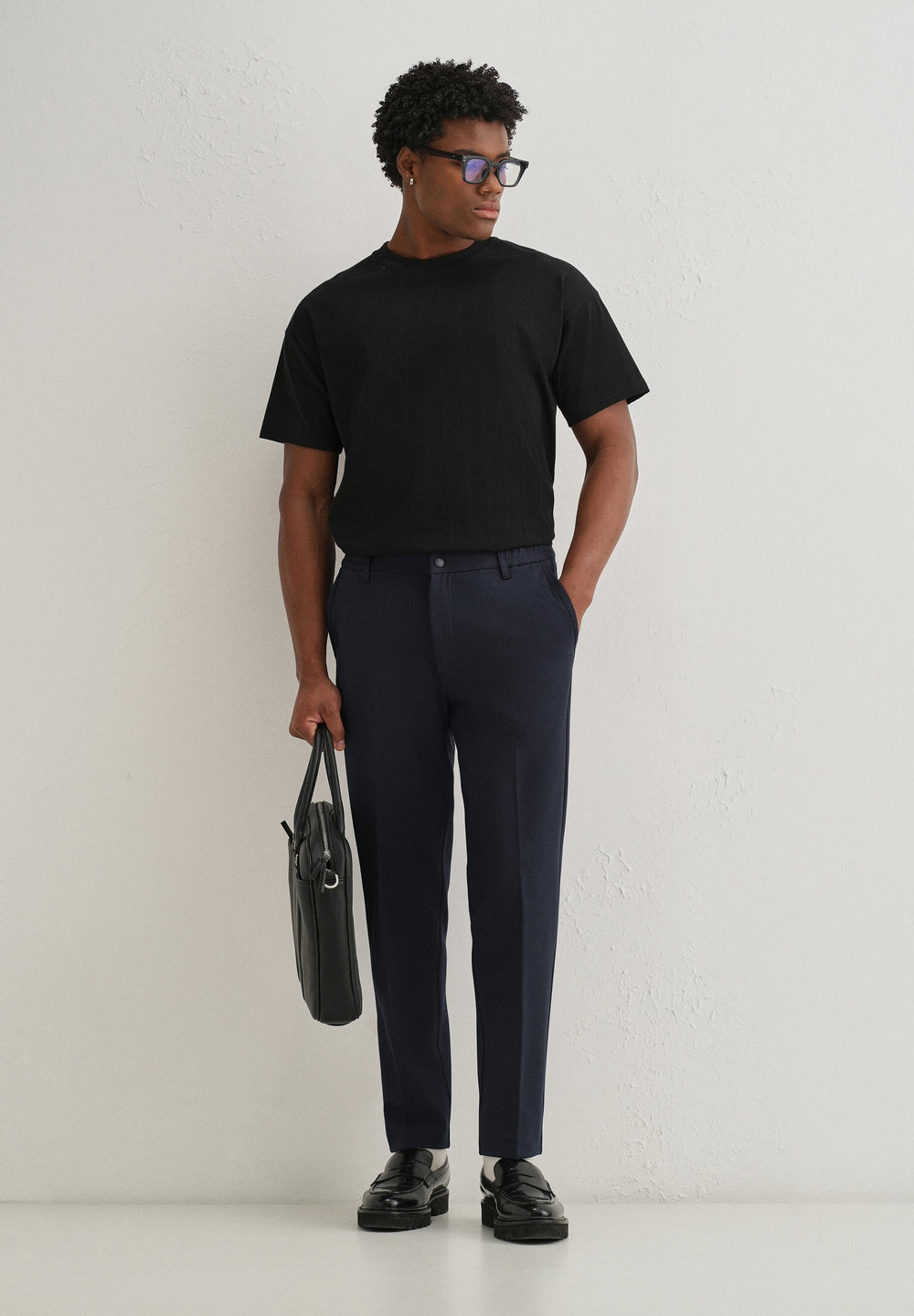 Navy Blue Semi Elasticated Slim Fit Trouser