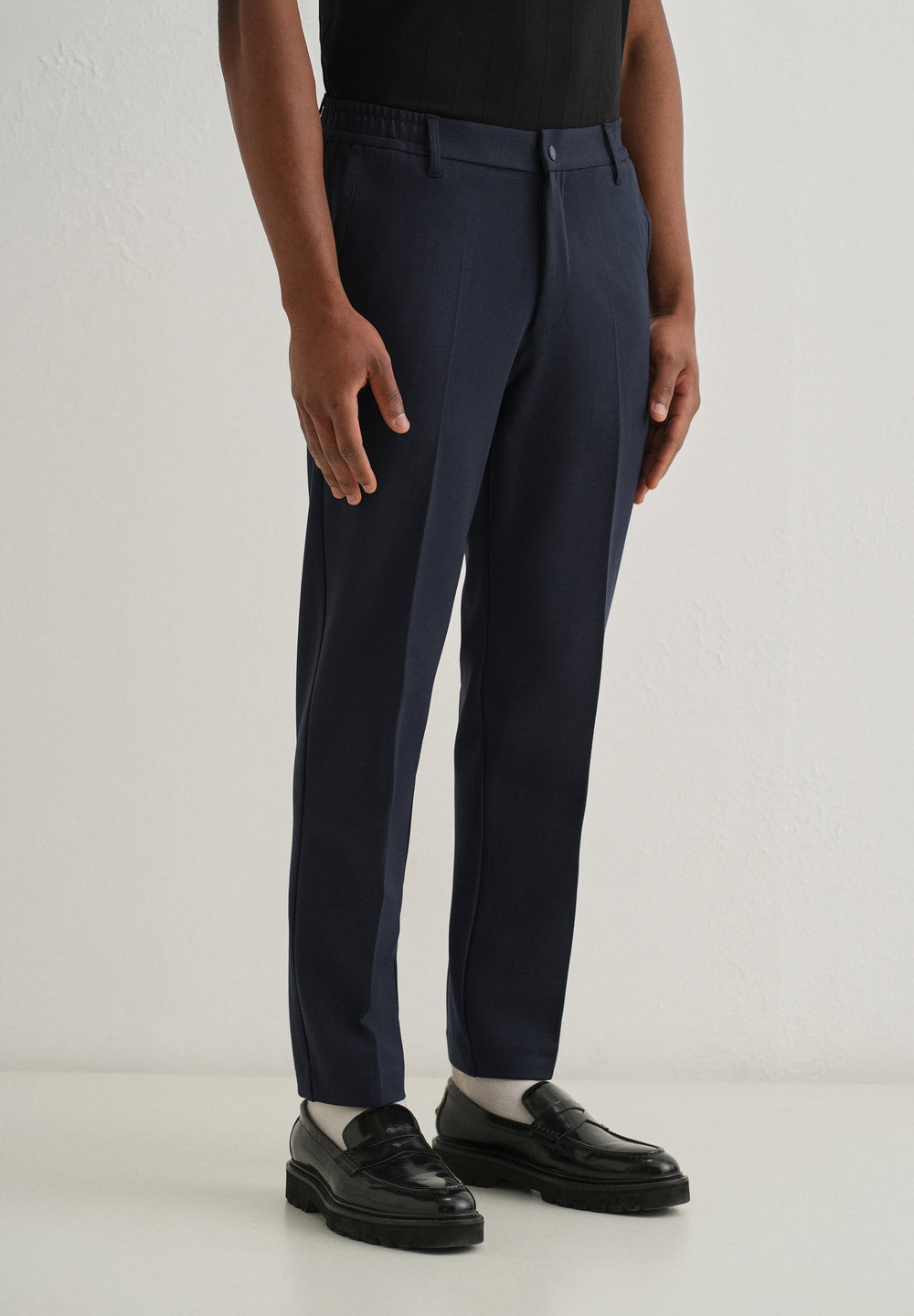 Navy Blue Semi Elasticated Slim Fit Trouser