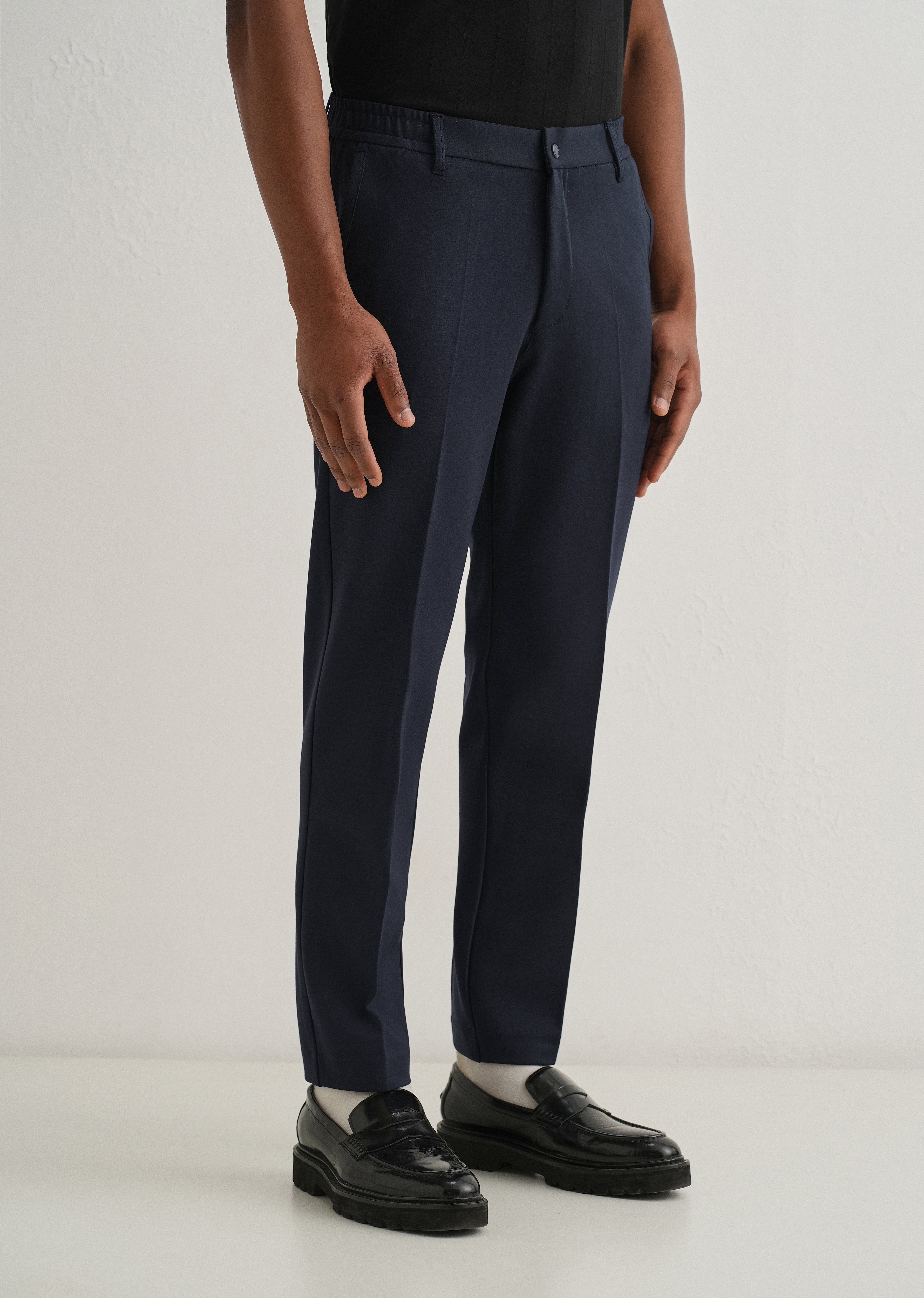 Navy Blue Semi Elasticated Slim Fit Trouser