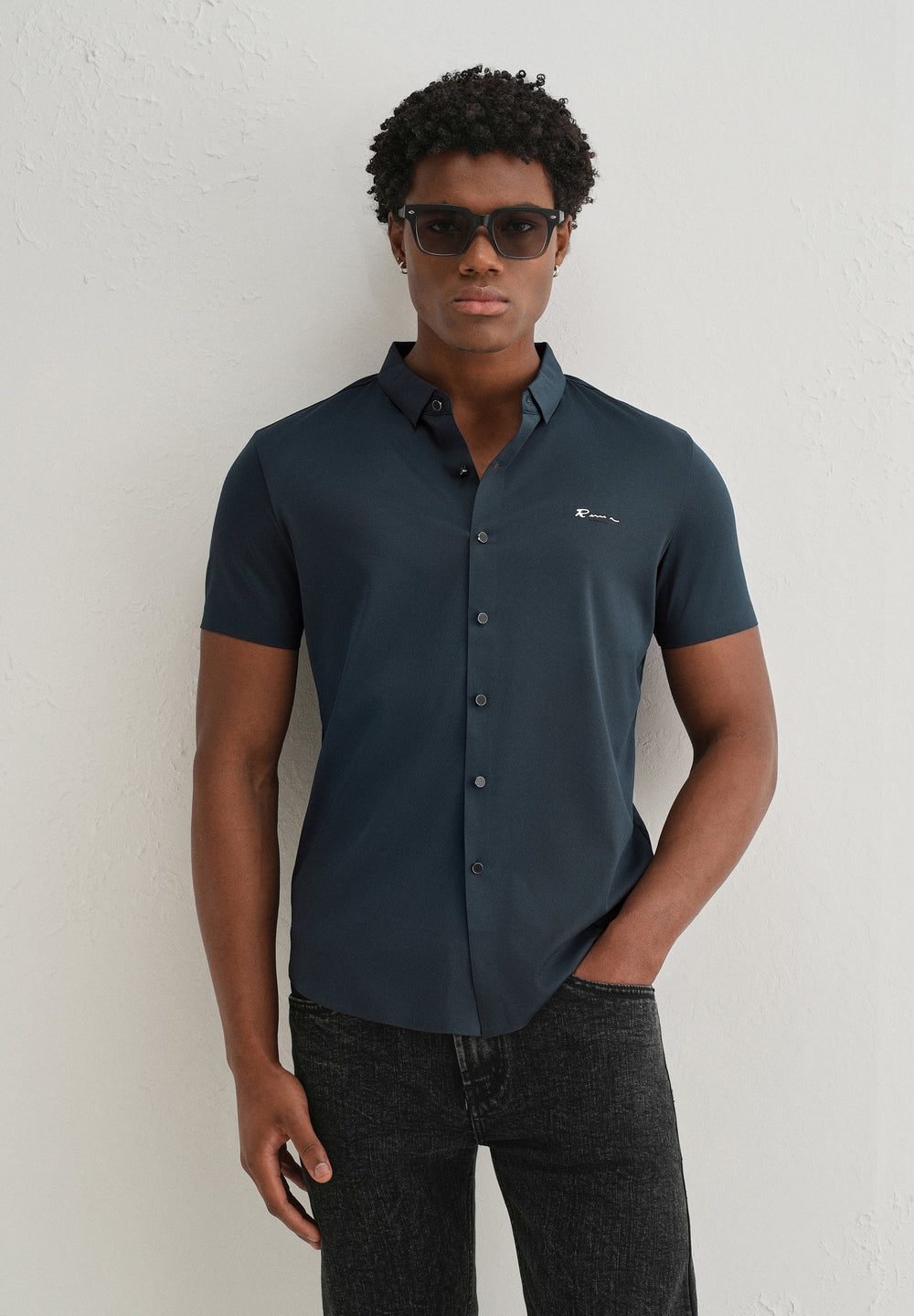 Navy Blue Stitchless Half Sleeve Shirt