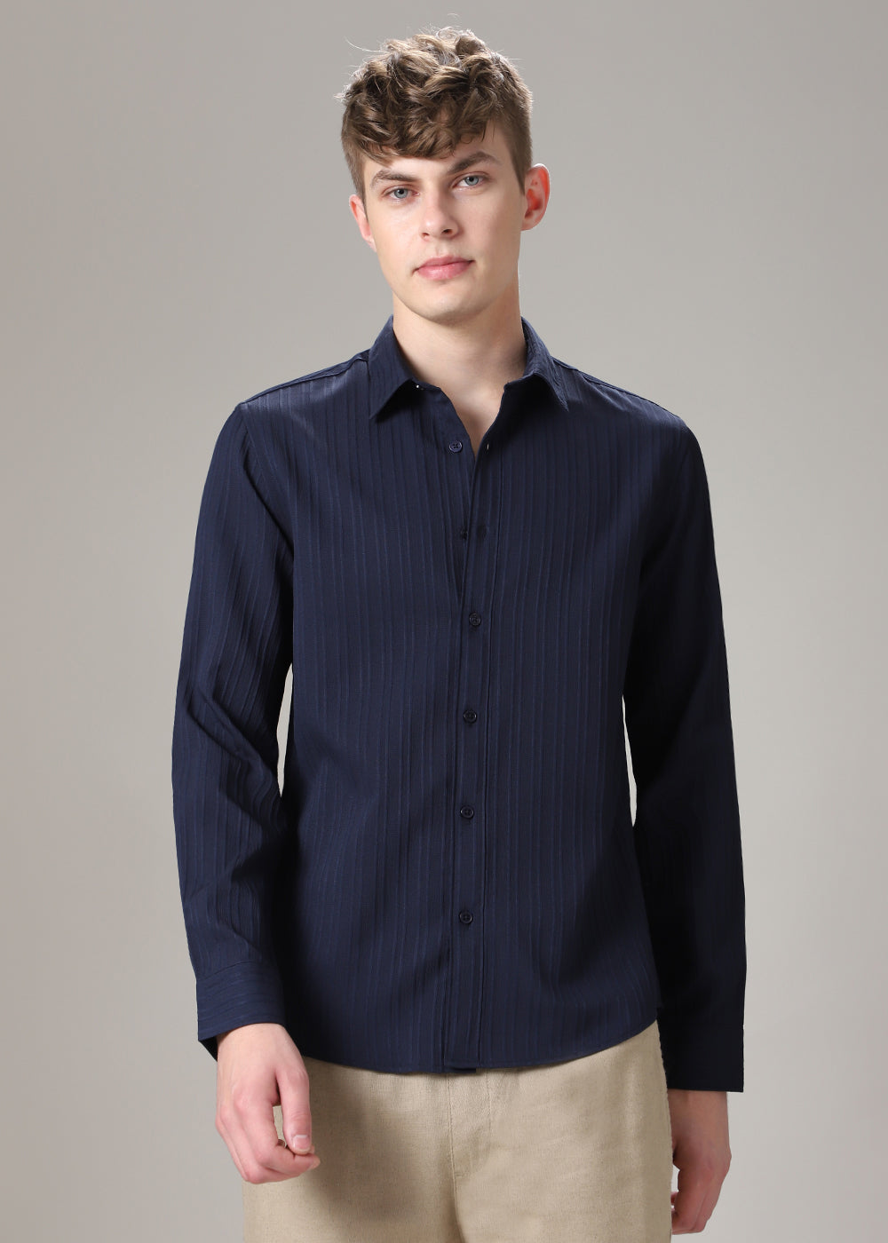 Navy Blue Self Striped Shirt