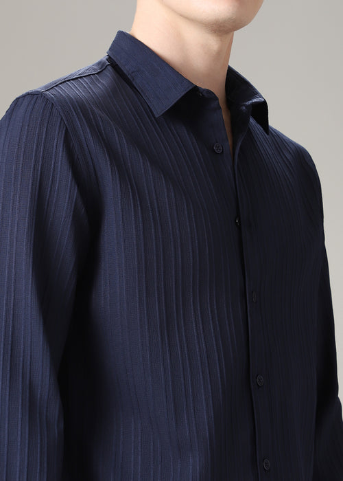 Navy Blue Self Striped Shirt