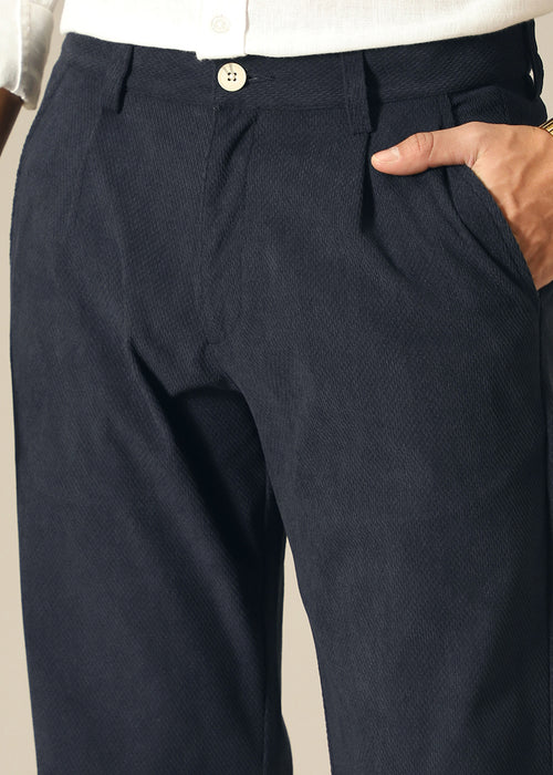 Navy Blue Textured Corduroy Pant