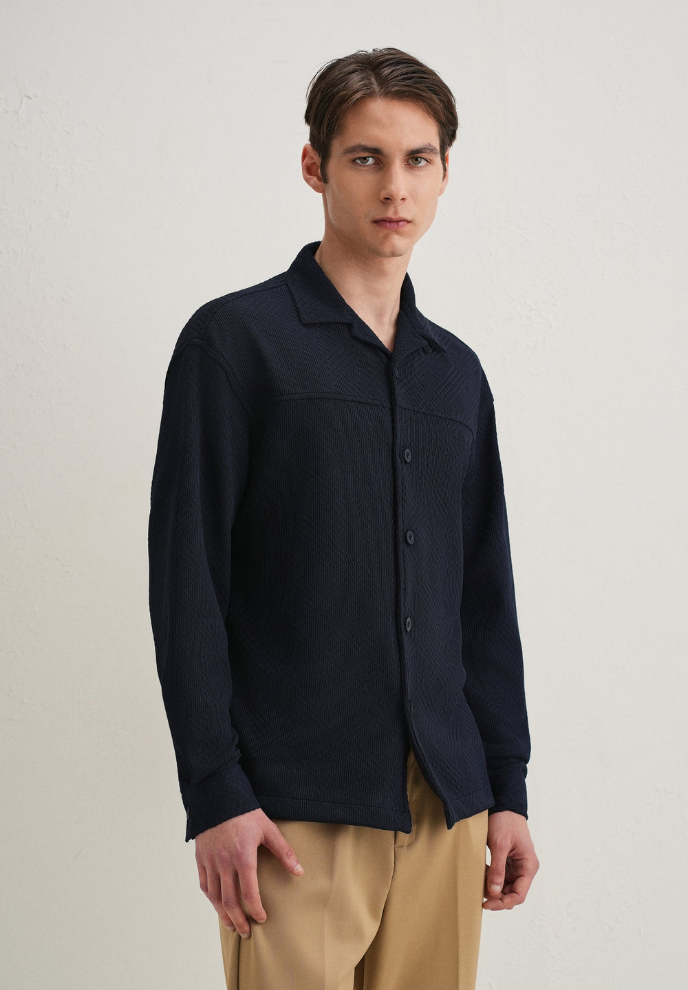 Navy Blue Textured Knit Shacket