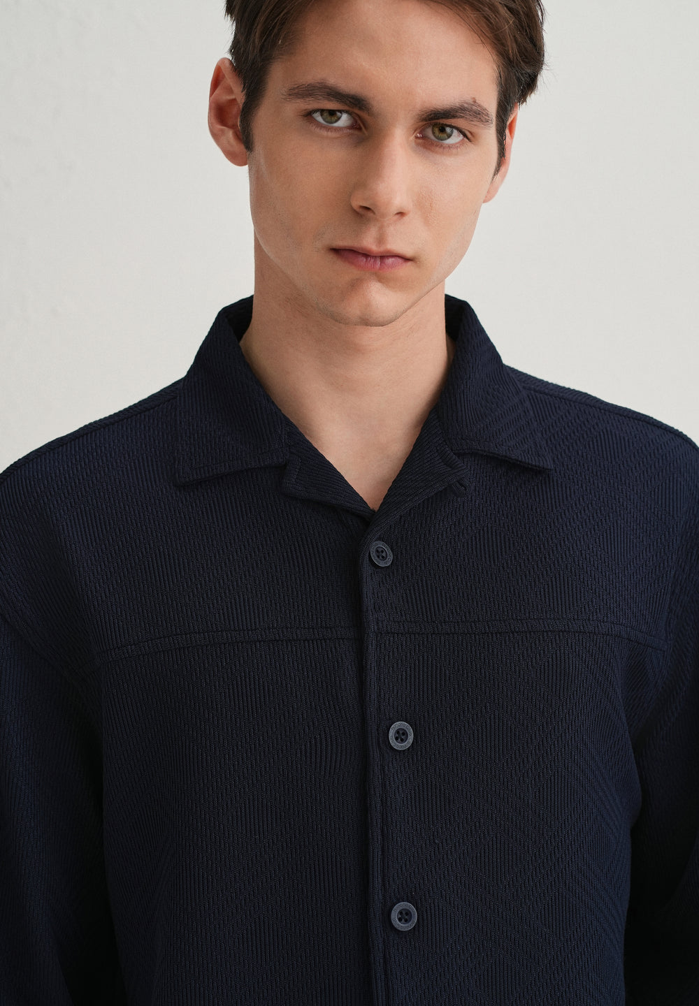 Navy Blue Textured Knit Shacket