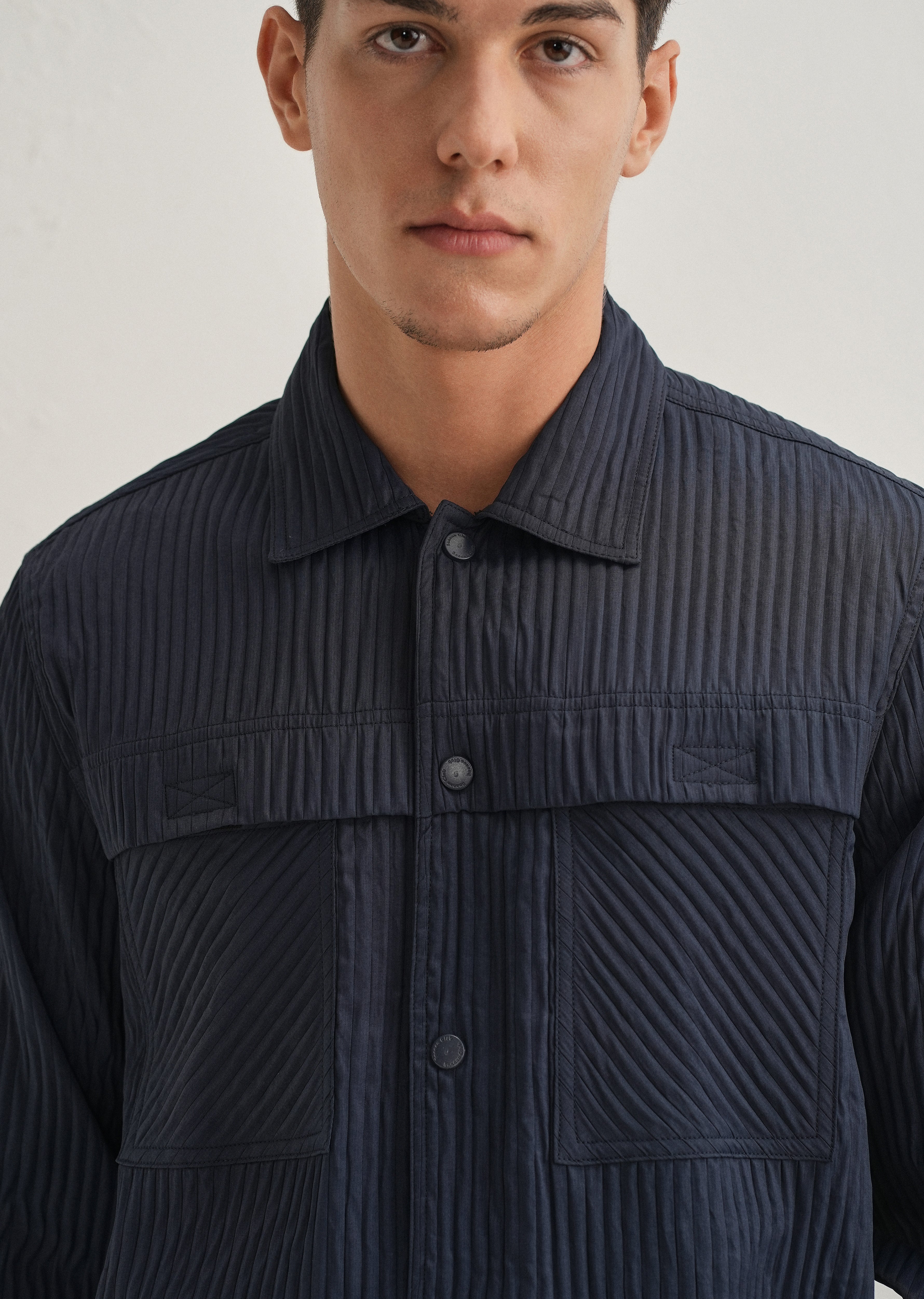 Navy Blue Textured Utility Shacket