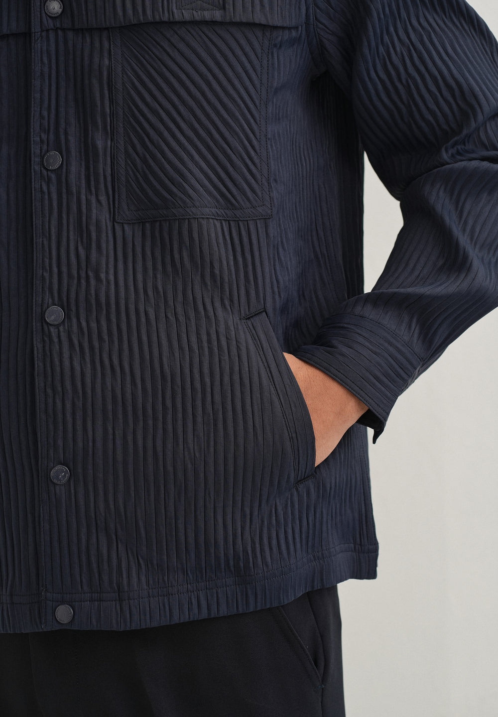 Navy Blue Textured Utility Shacket