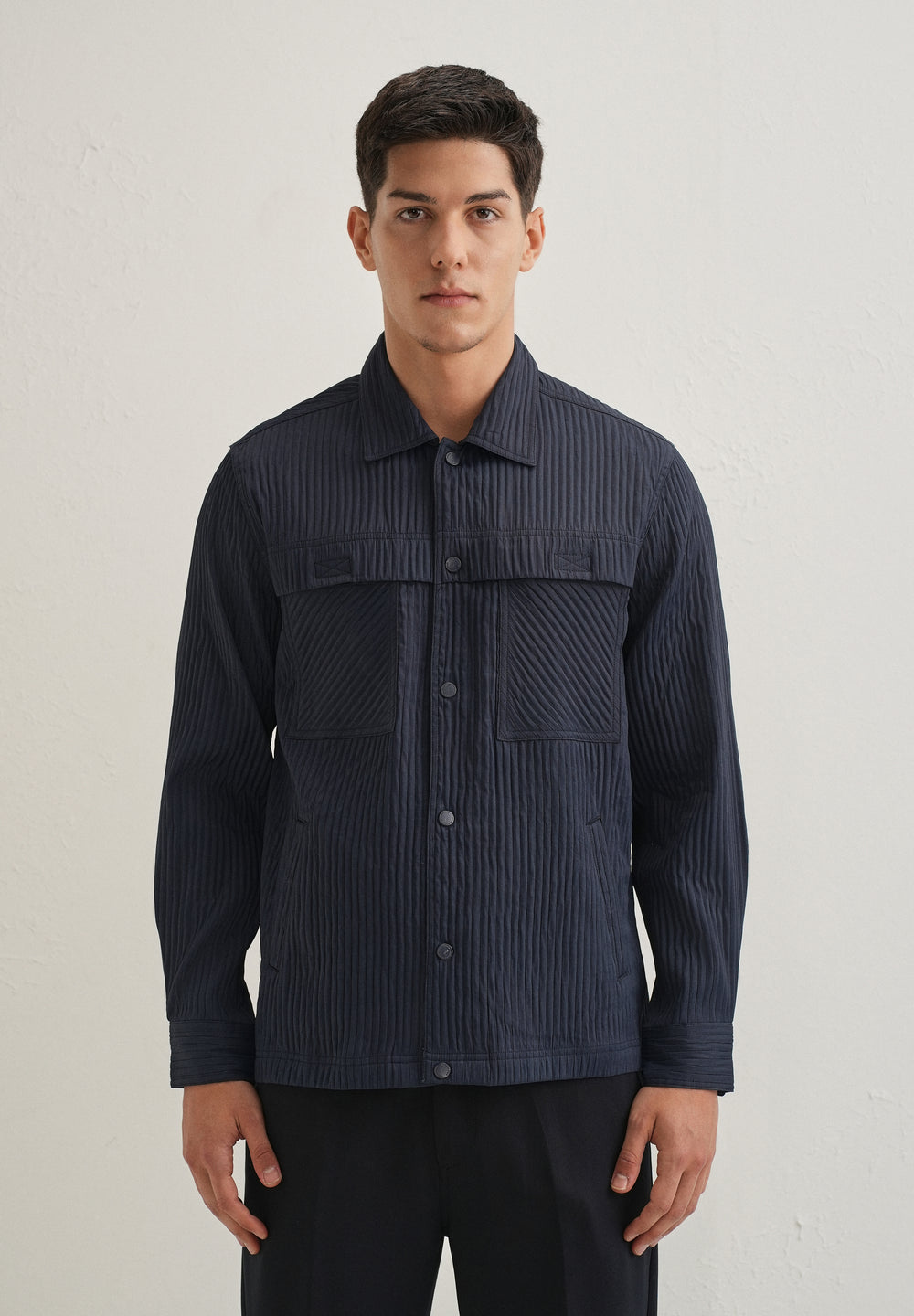 Navy Blue Textured Utility Shacket