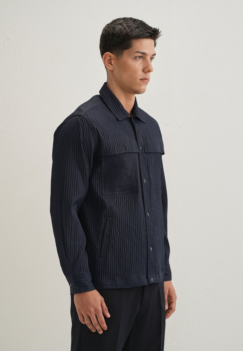 Navy Blue Textured Utility Shacket