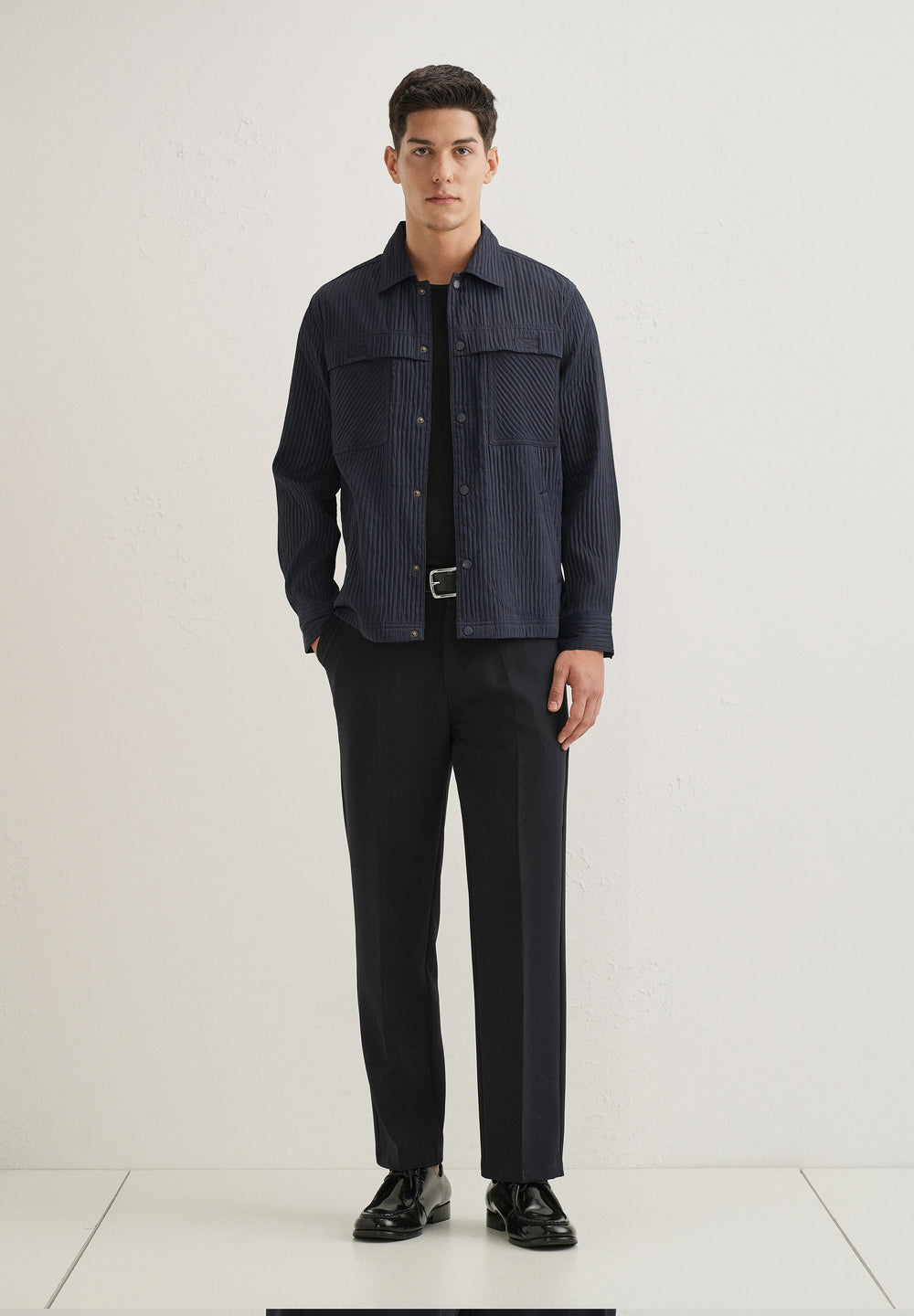 Navy Blue Textured Utility Shacket