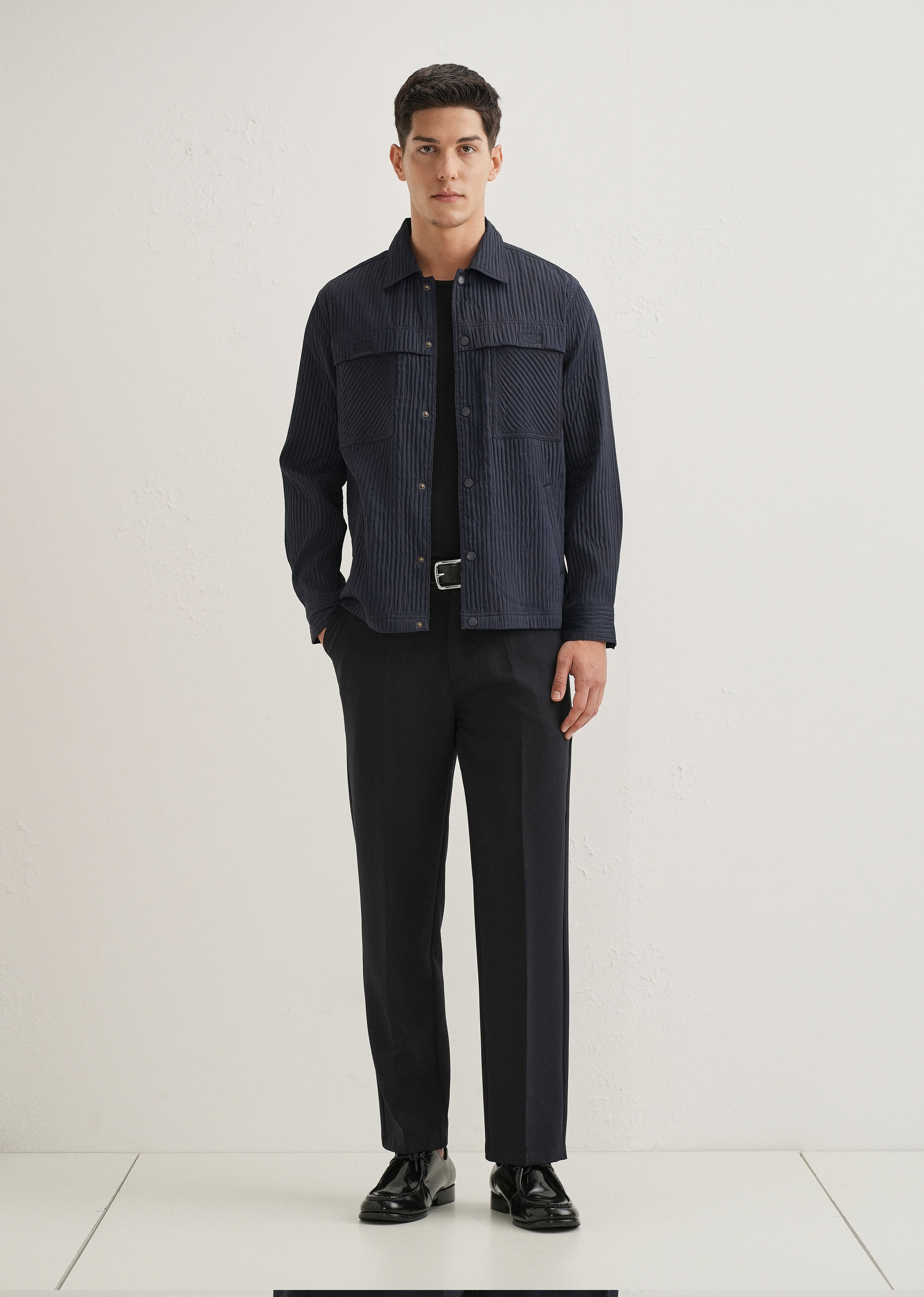 Navy Blue Textured Utility Shacket