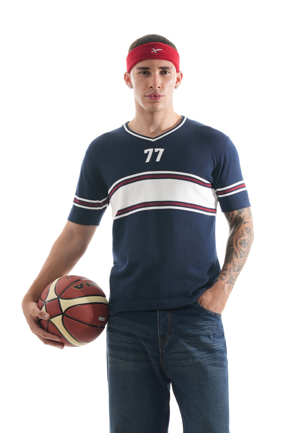 Navy Blue Varsity Jacquard Knit T-shirt