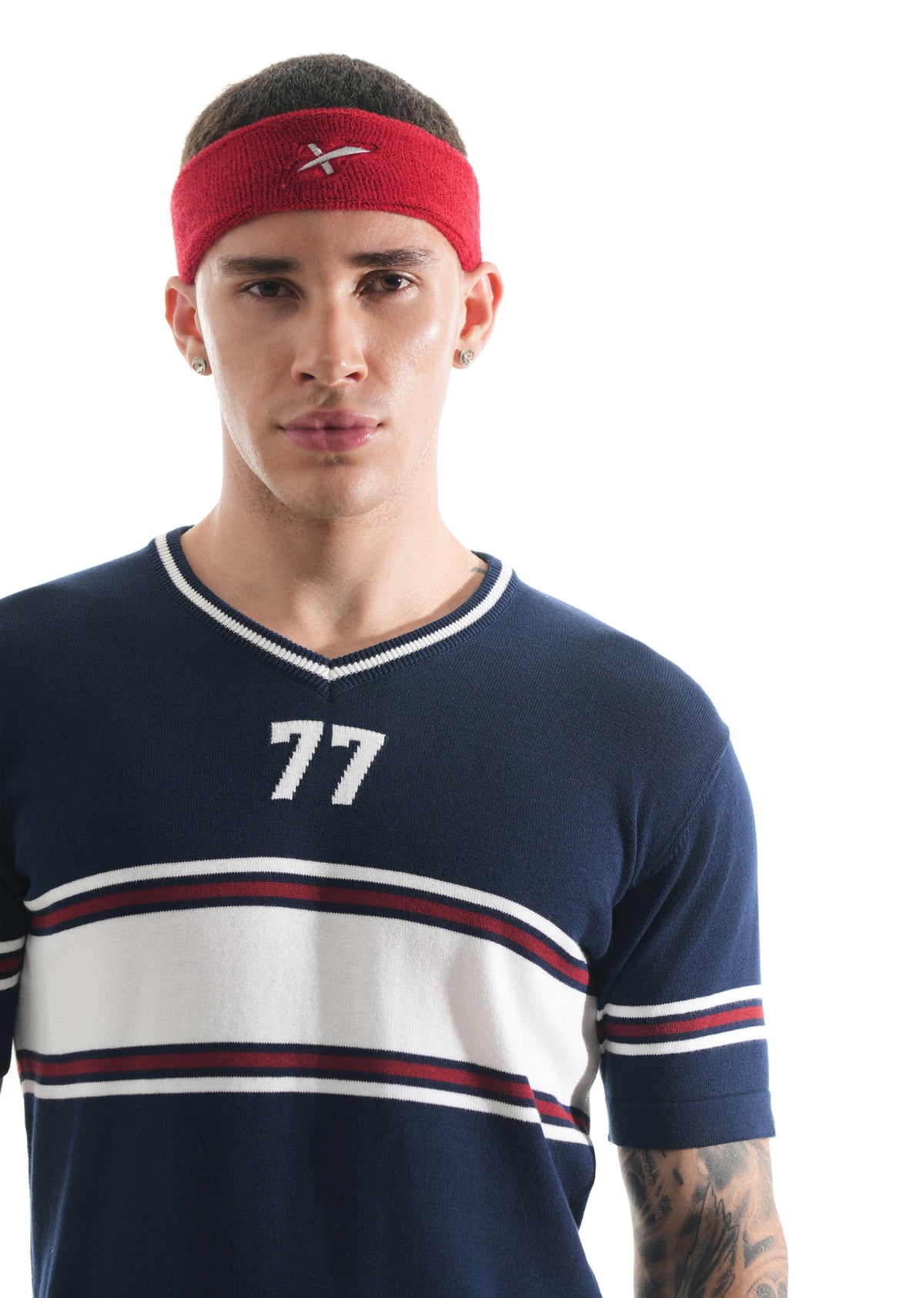Navy Blue Varsity Jacquard Knit T-shirt