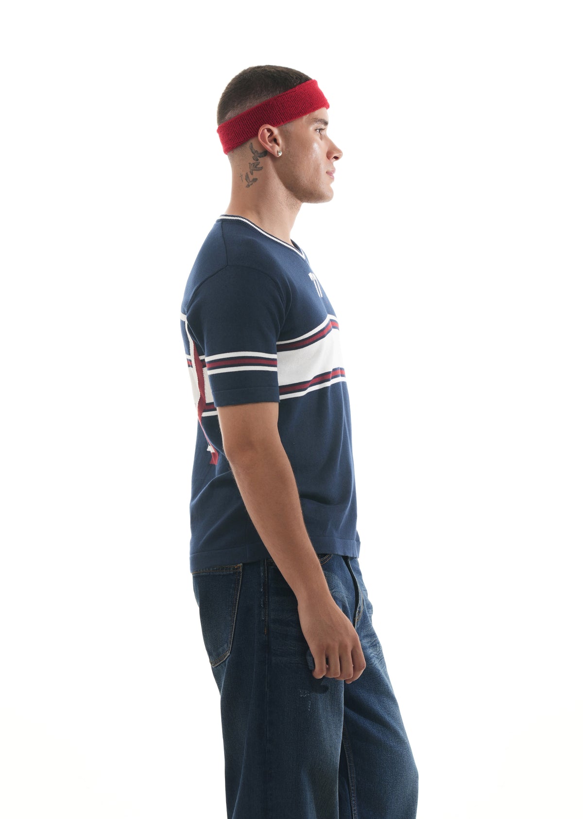 Navy Blue Varsity Jacquard Knit T-shirt