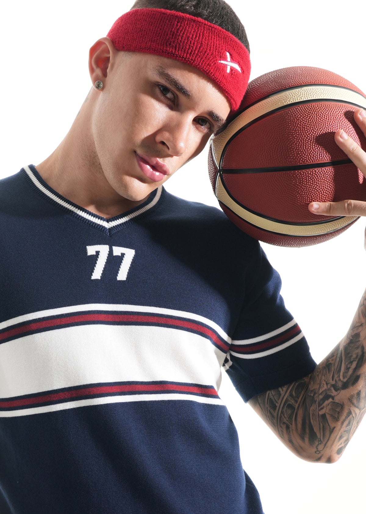 Navy Blue Varsity Jacquard Knit T-shirt