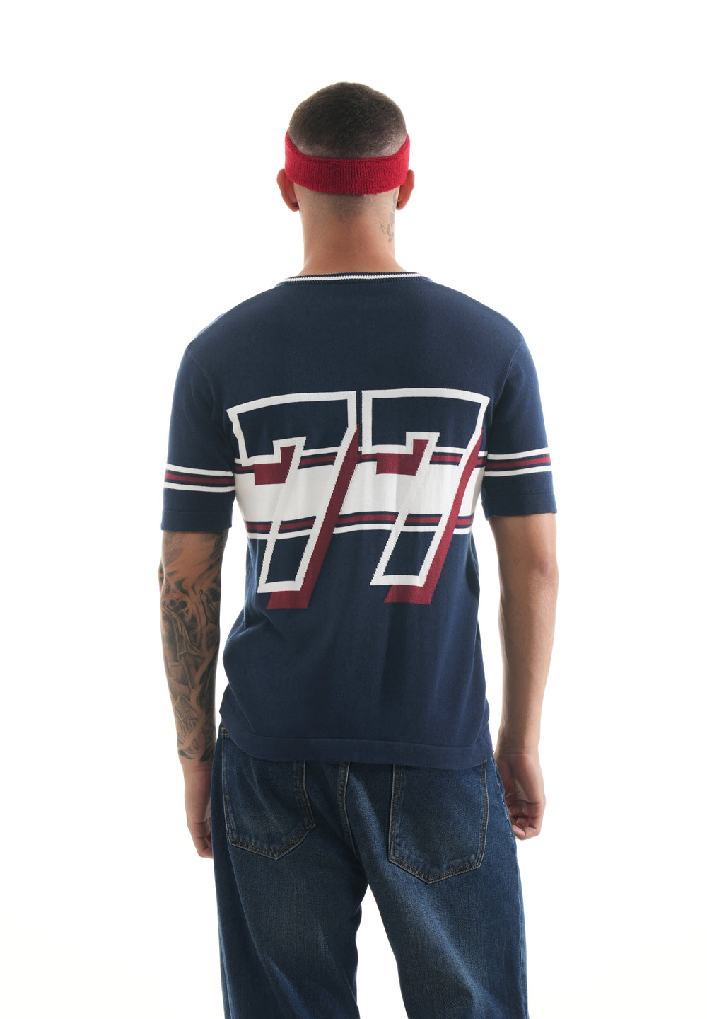 Navy Blue Varsity Jacquard Knit T-shirt