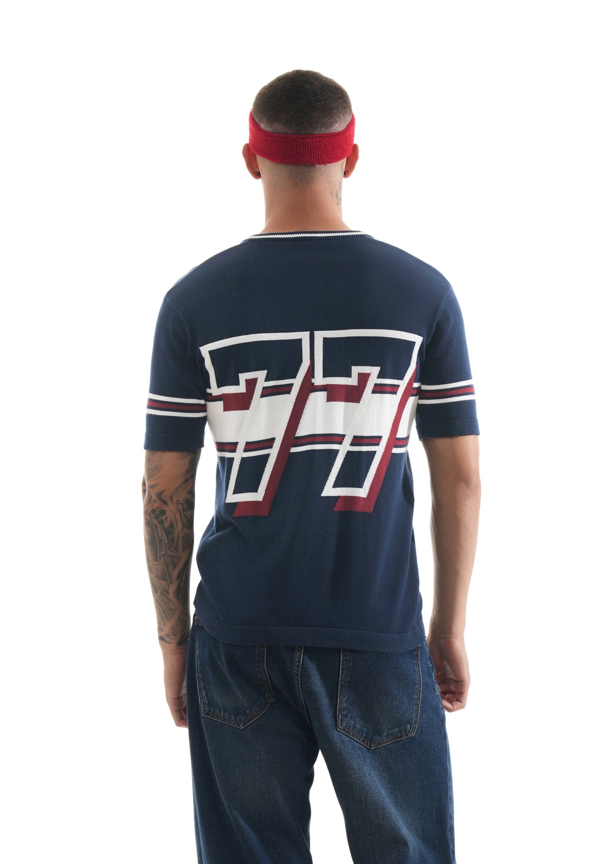 Navy Blue Varsity Jacquard Knit T-shirt