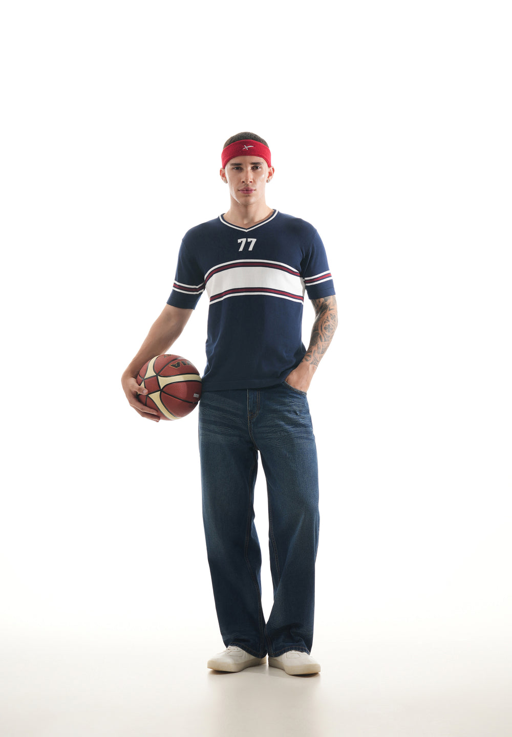 Navy Blue Varsity Jacquard Knit T-shirt