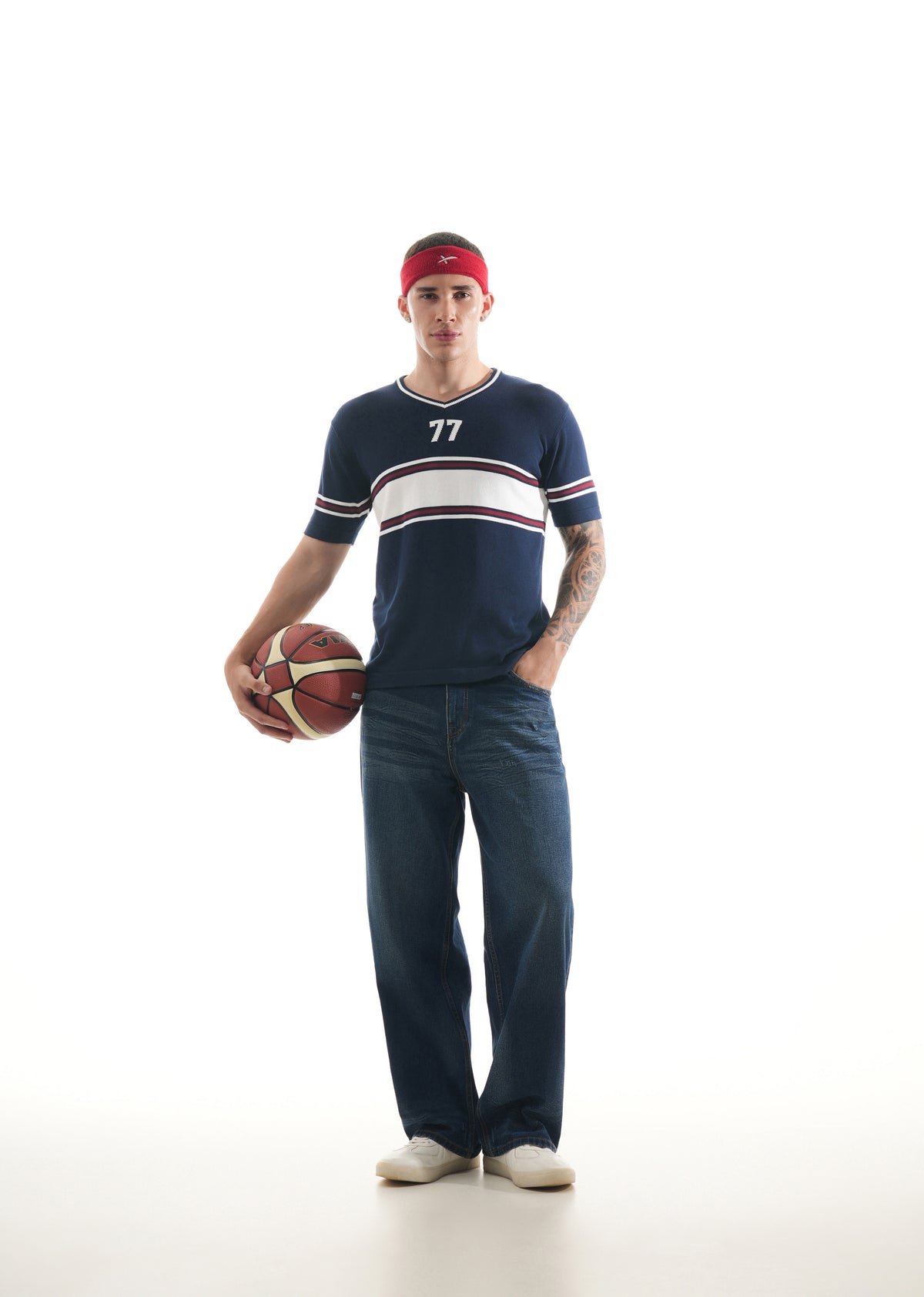Navy Blue Varsity Jacquard Knit T-shirt