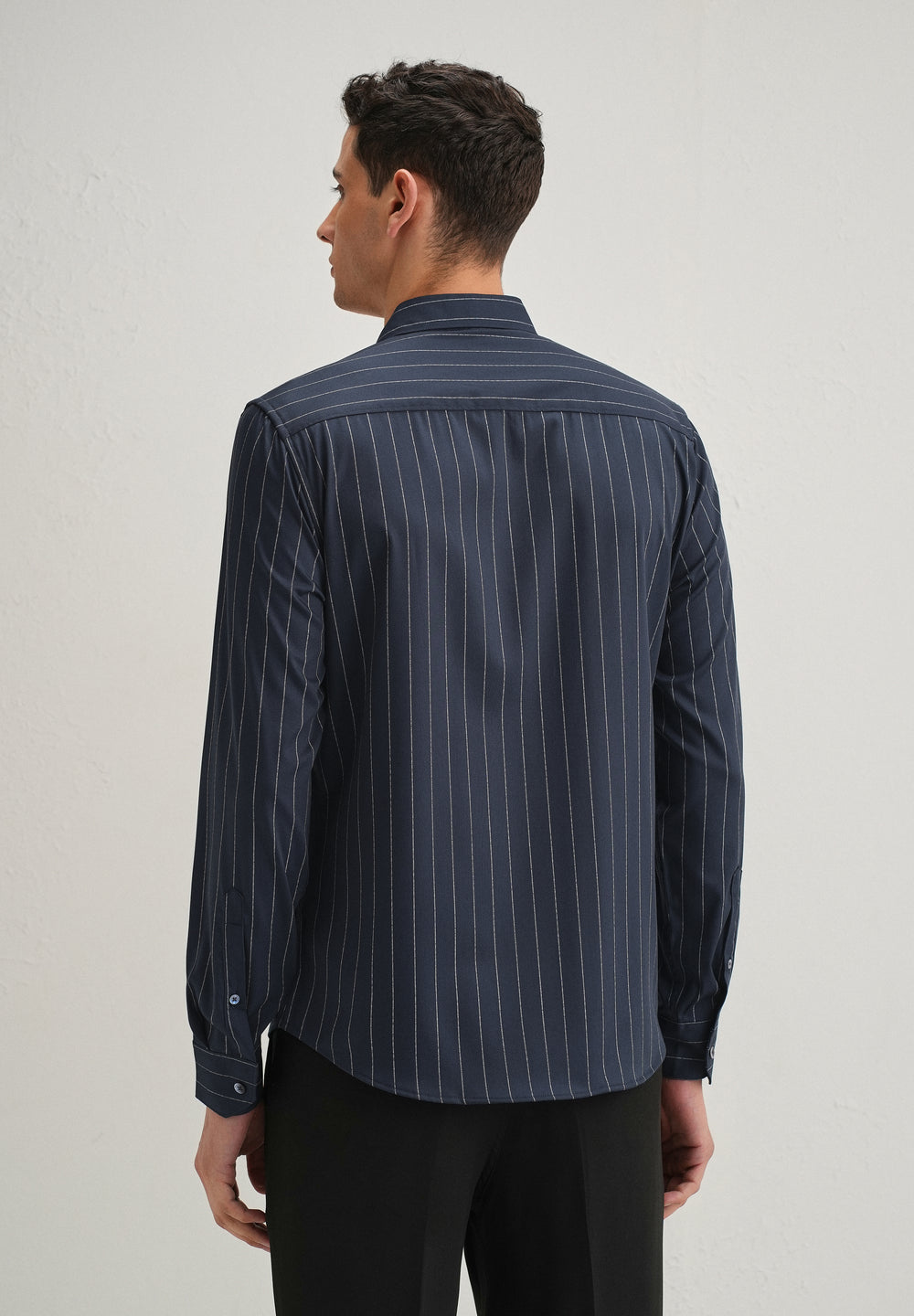 Navy Blue Vertical Stripe Shirt