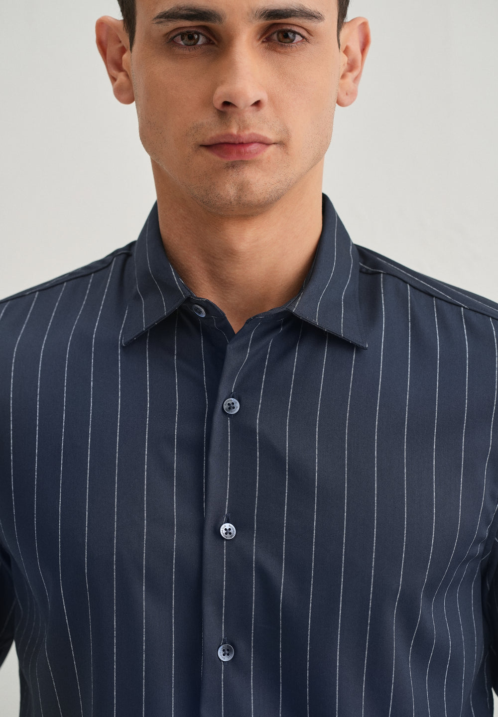 Navy Blue Vertical Stripe Shirt