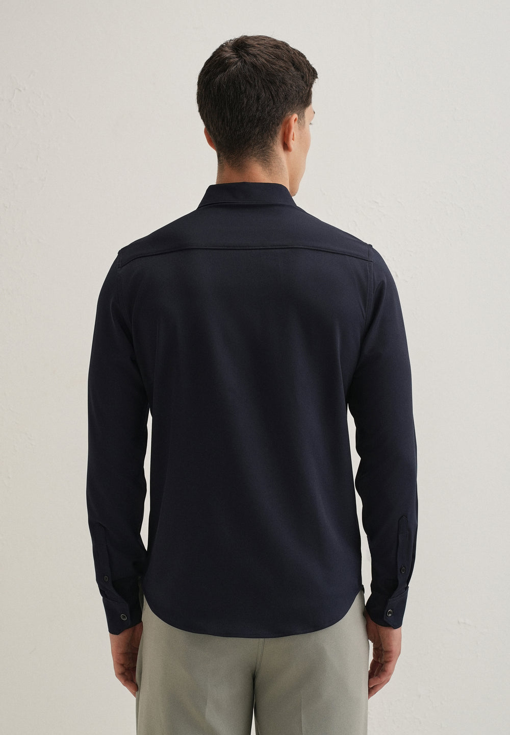 Navy Blue Wrinkle Free Stitchless Placket Shirt