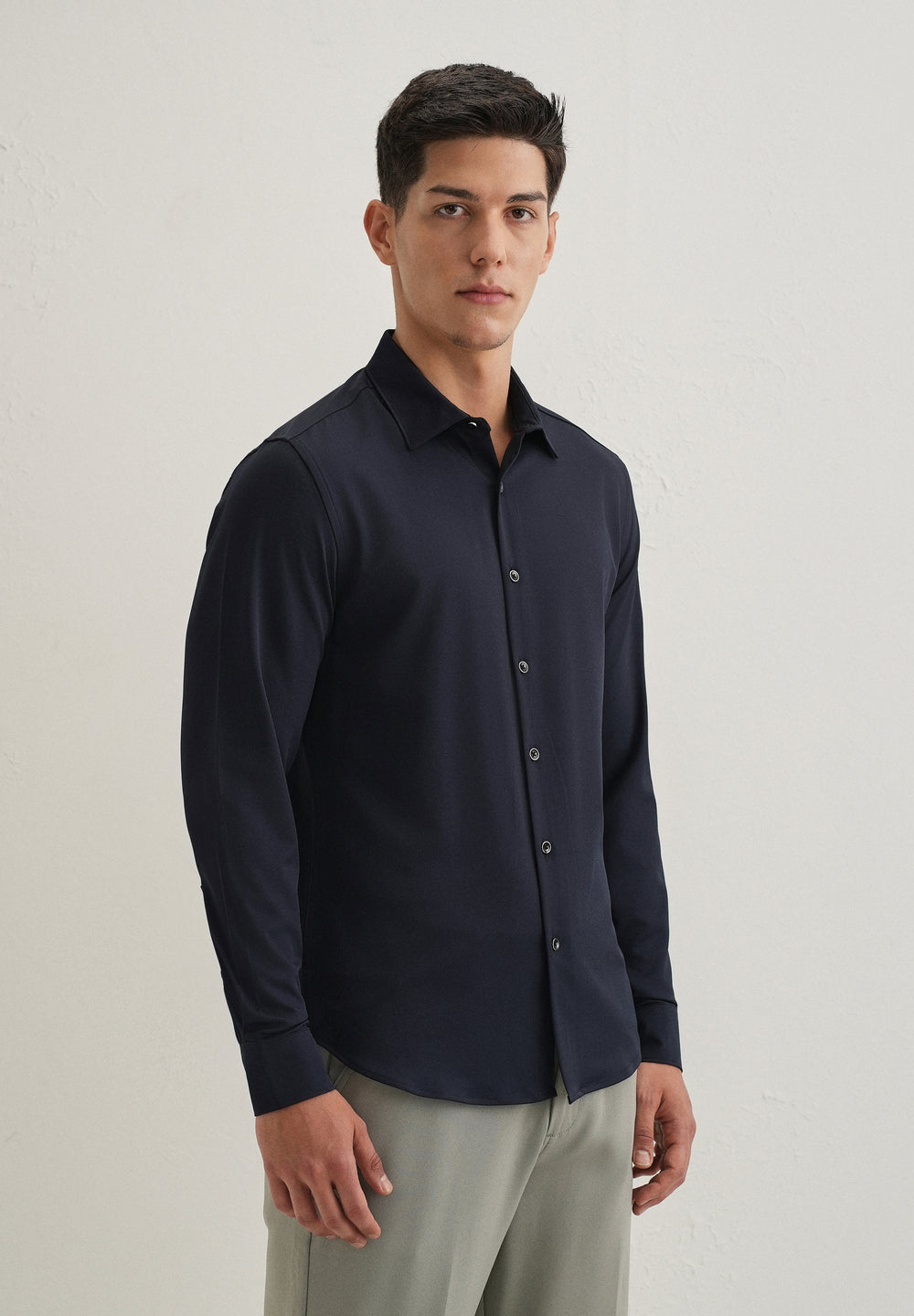 Navy Blue Wrinkle Free Stitchless Placket Shirt