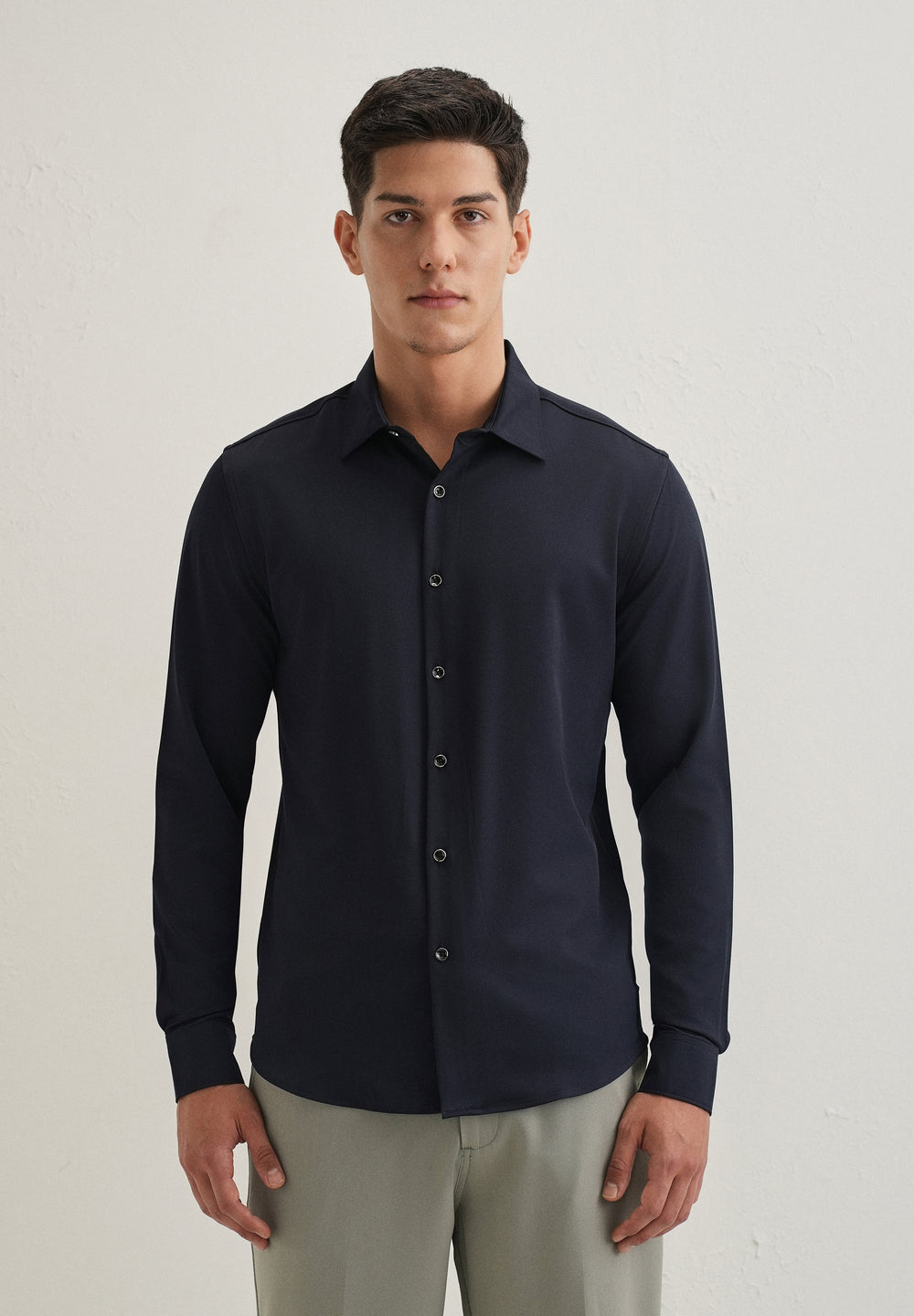Navy Blue Wrinkle Free Stitchless Placket Shirt