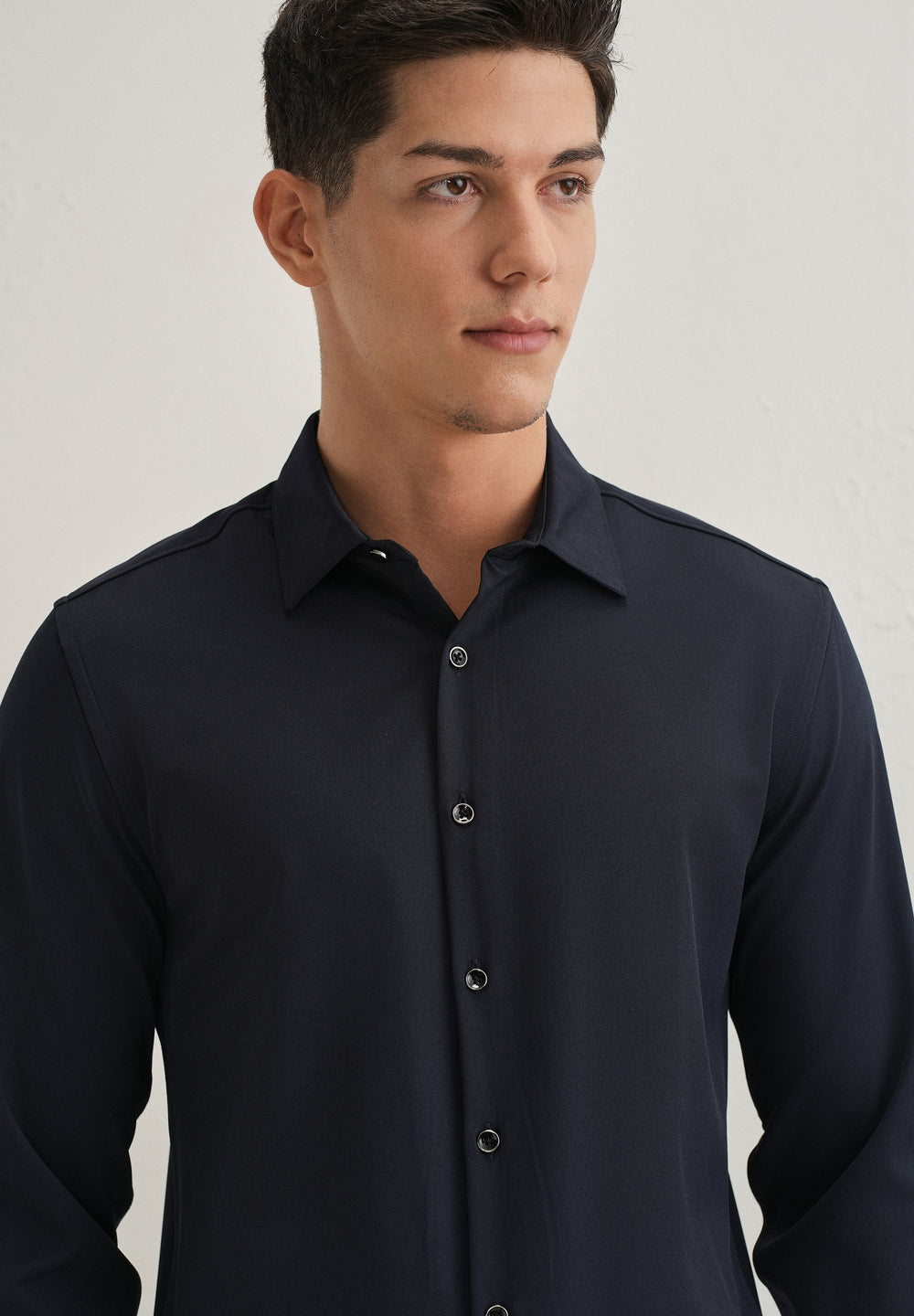 Navy Blue Wrinkle Free Stitchless Placket Shirt