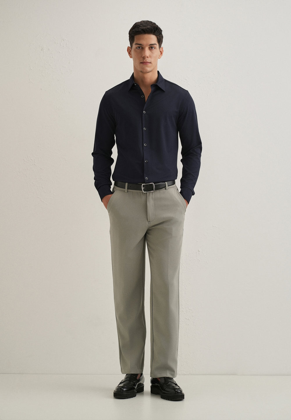Navy Blue Wrinkle Free Stitchless Placket Shirt