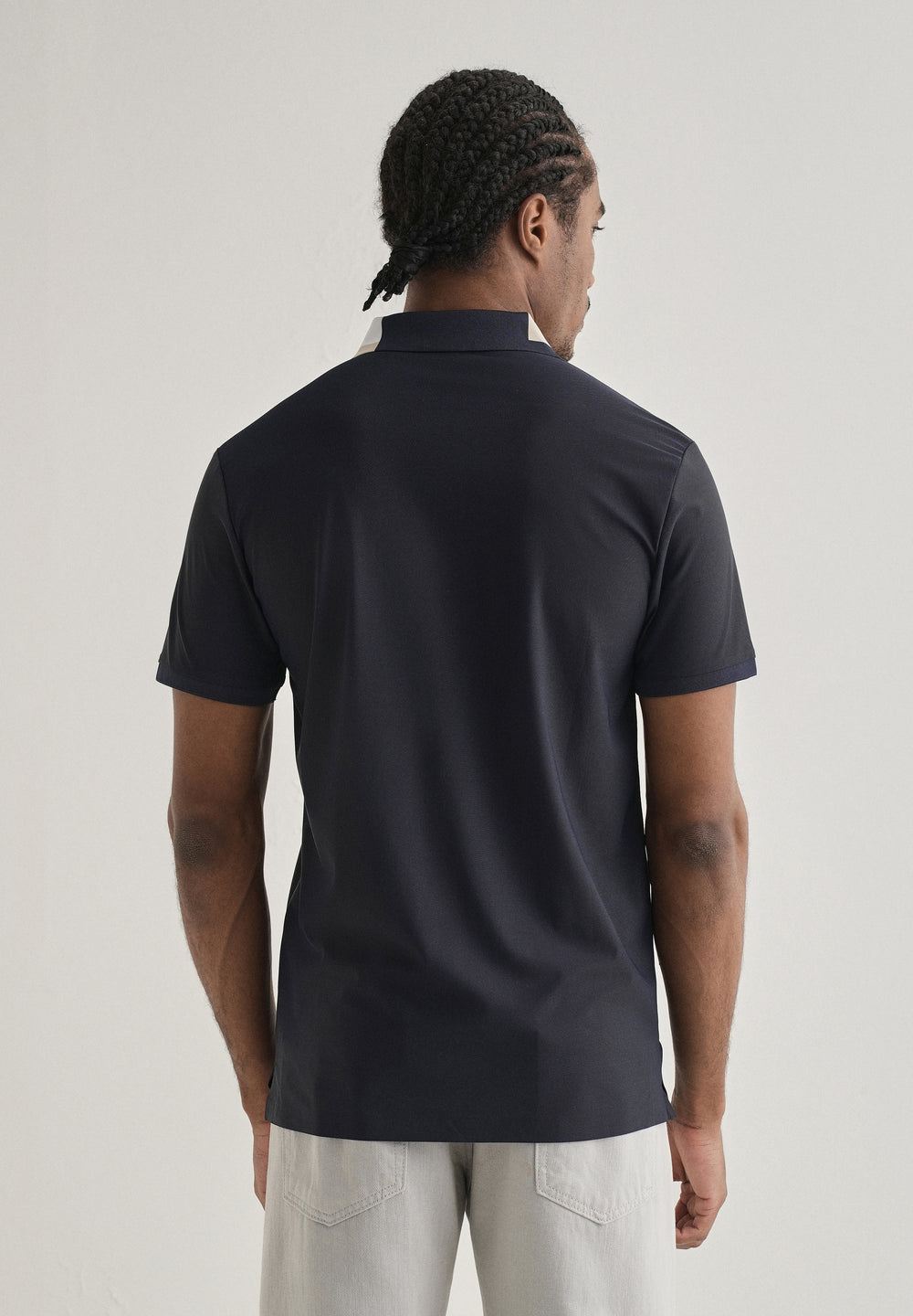 Navy Blue Zipper Polo Collar Seamless T-shirt
