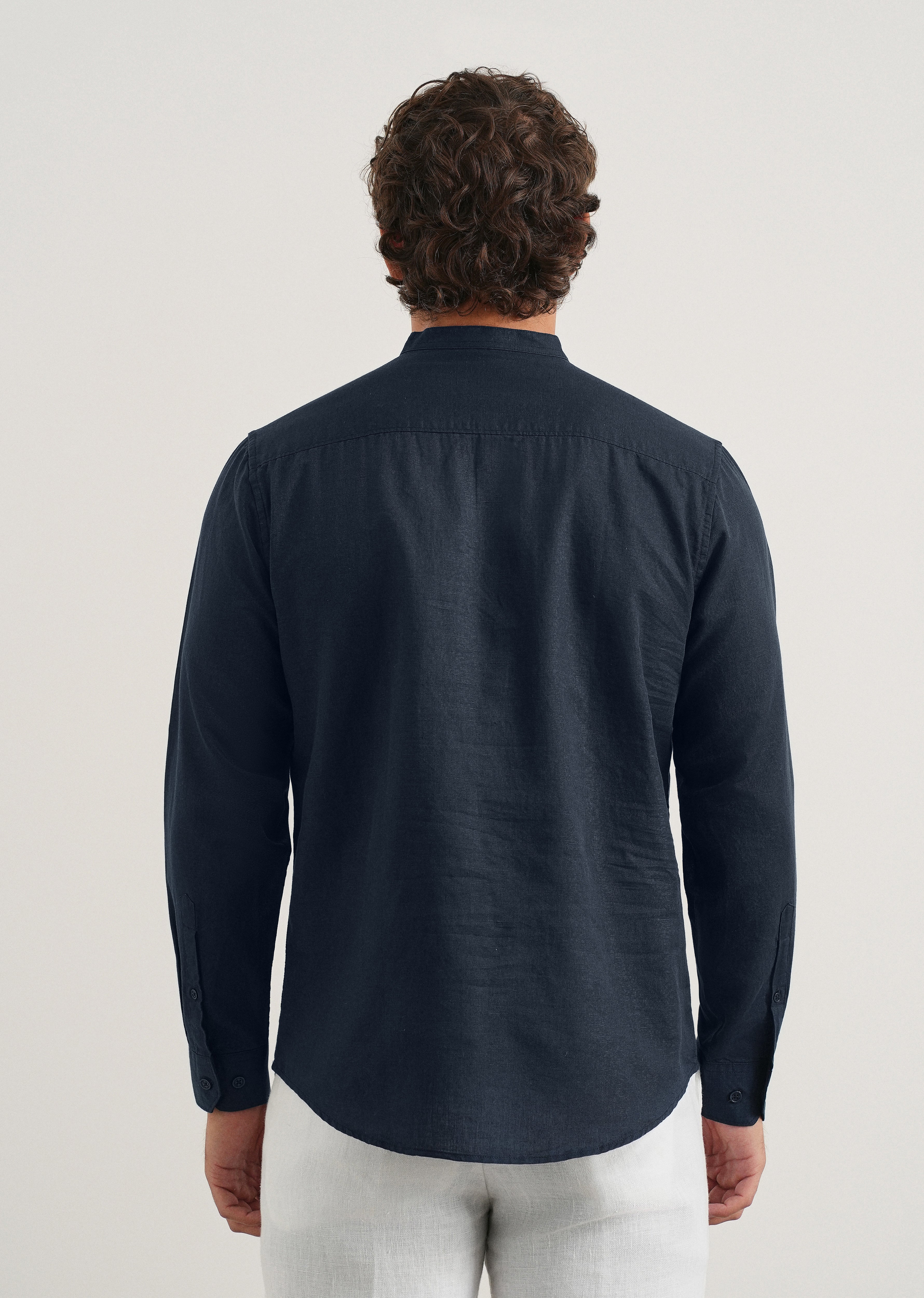 Navy Cotton Linen Short Kurta
