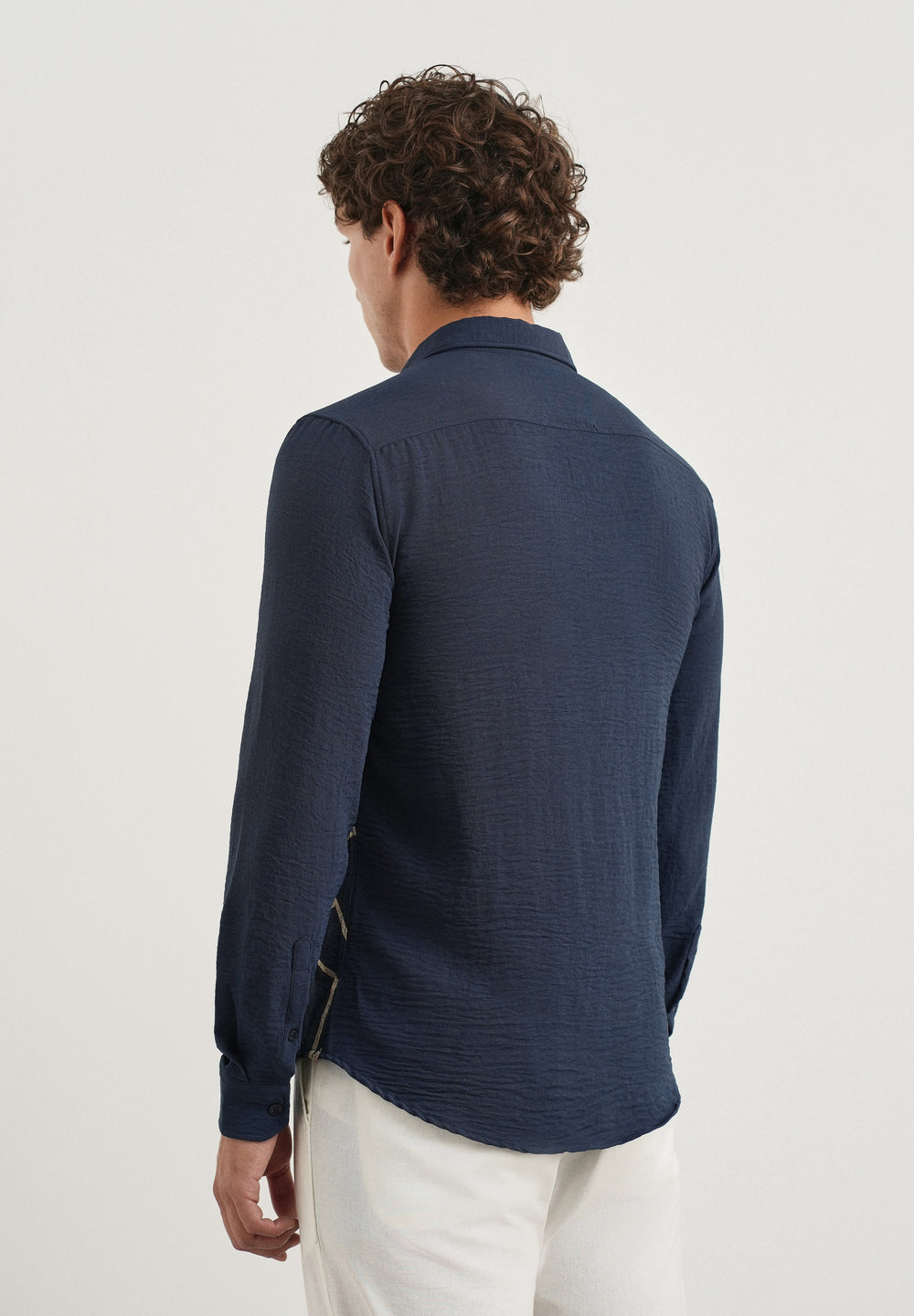 Navy Geometric Embroidered Shirt