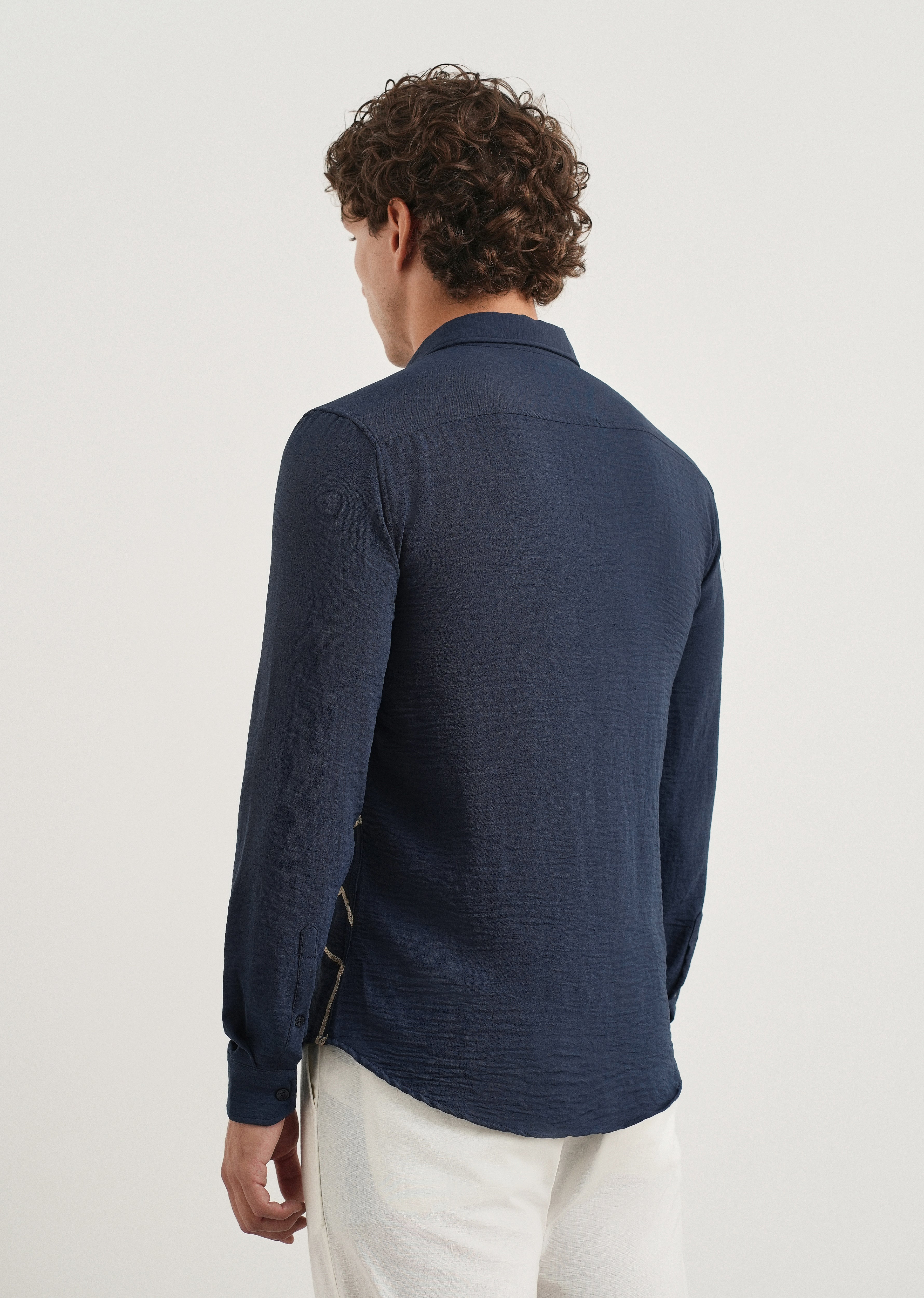 Navy Geometric Embroidered Shirt