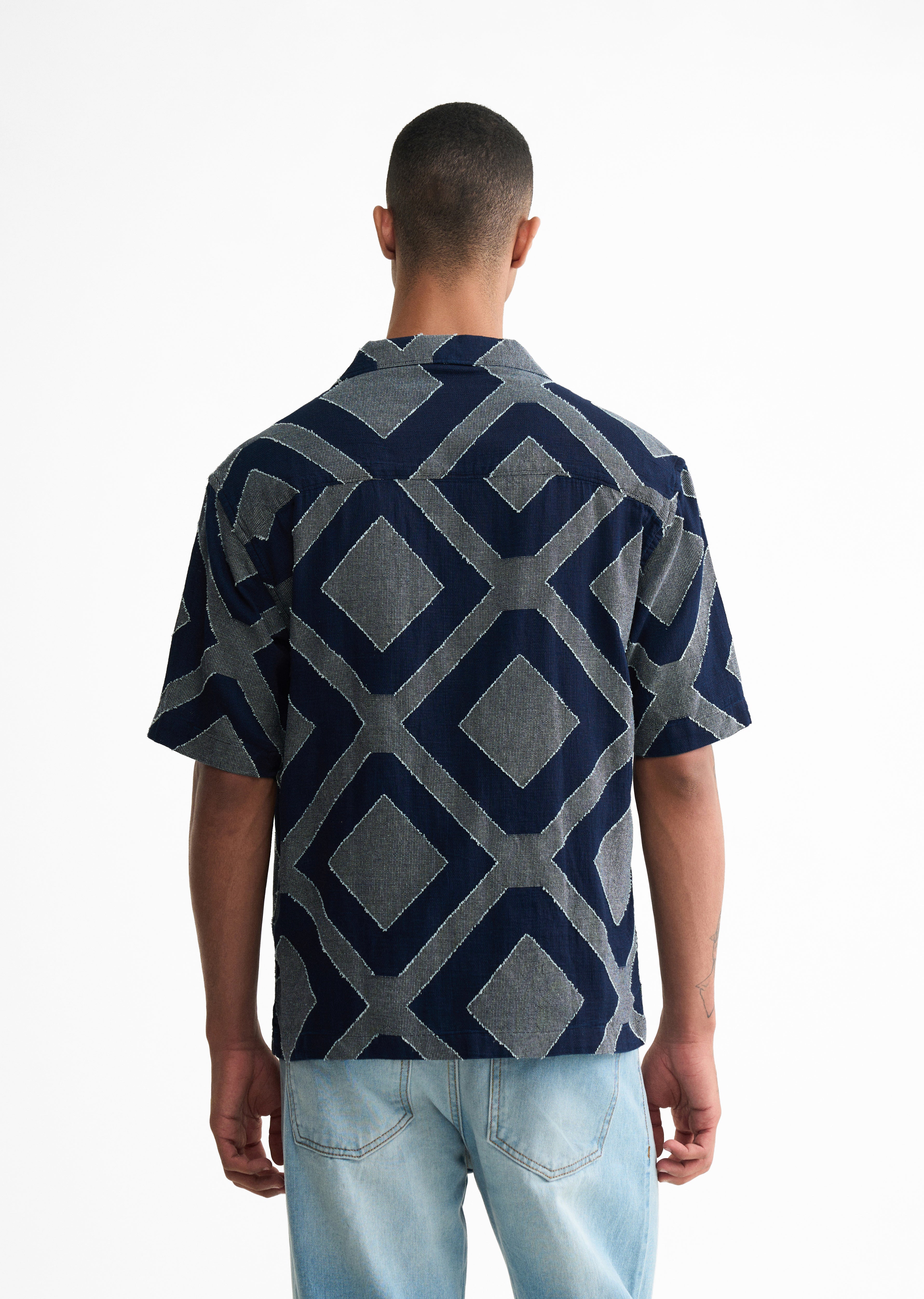 Navy Geometric Jacquard Boxy Shirt