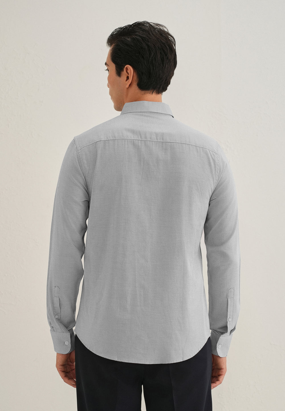 Navy Blue Micro-Dobby Cotton Shirt