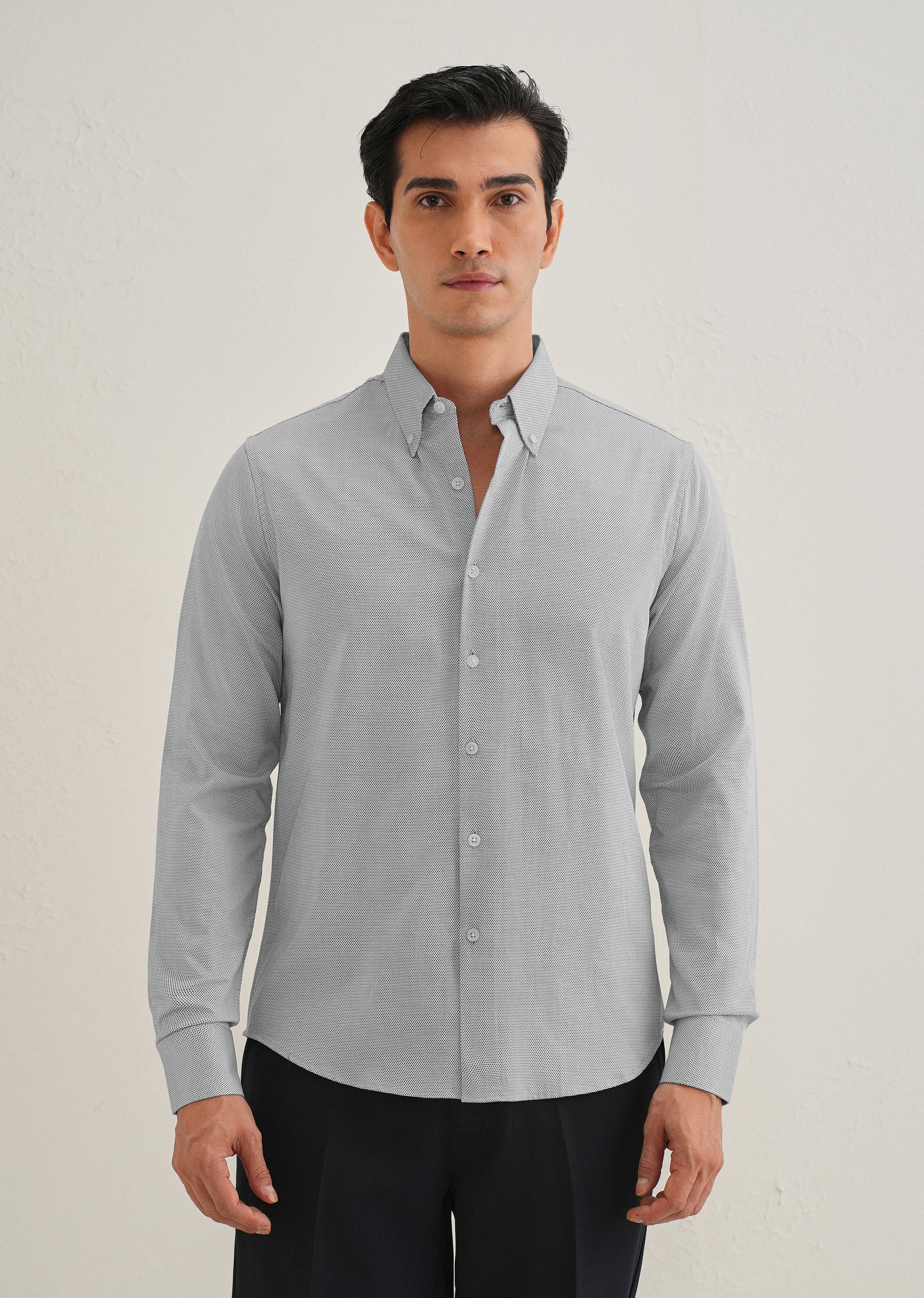 Navy Blue Micro-Dobby Cotton Shirt