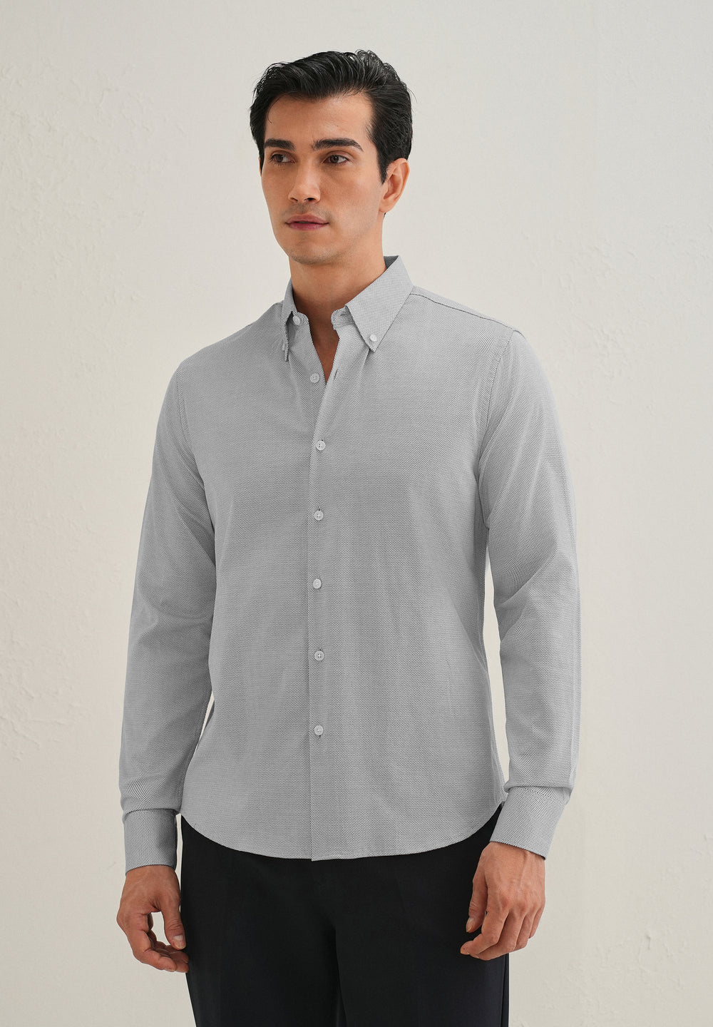 Navy Blue Micro-Dobby Cotton Shirt