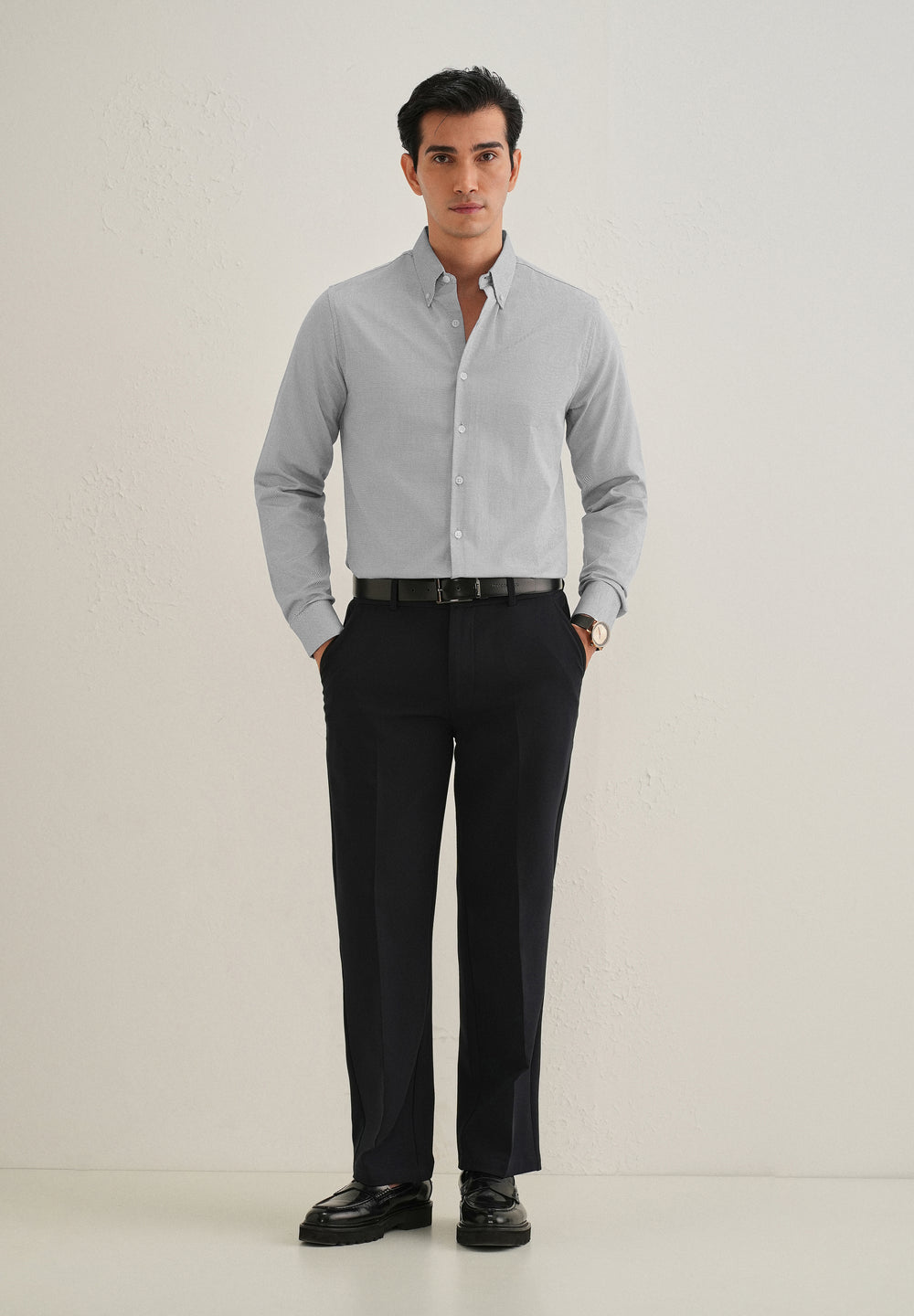 Navy Blue Micro-Dobby Cotton Shirt