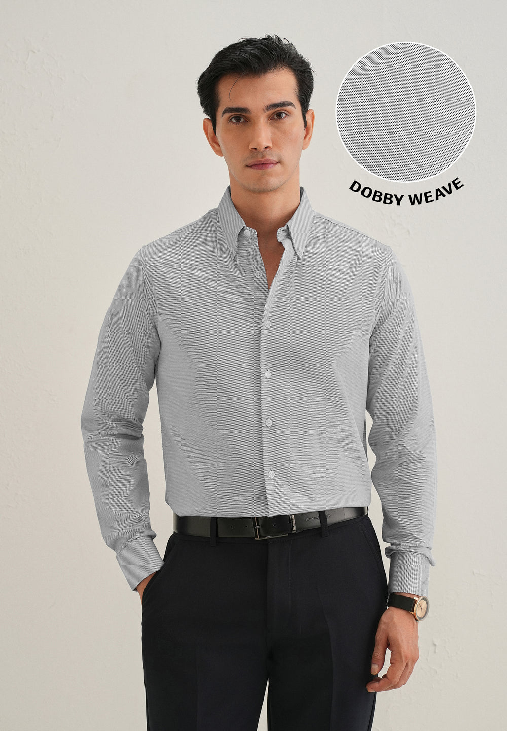 Navy Blue Micro-Dobby Cotton Shirt