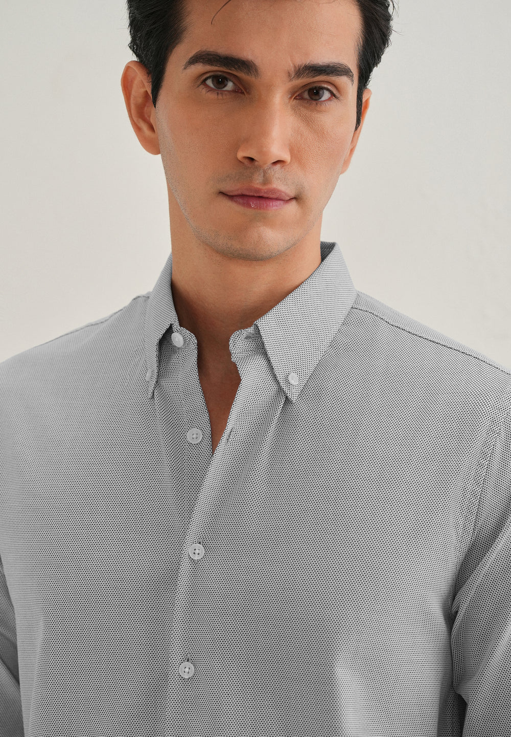 Navy Blue Micro-Dobby Cotton Shirt